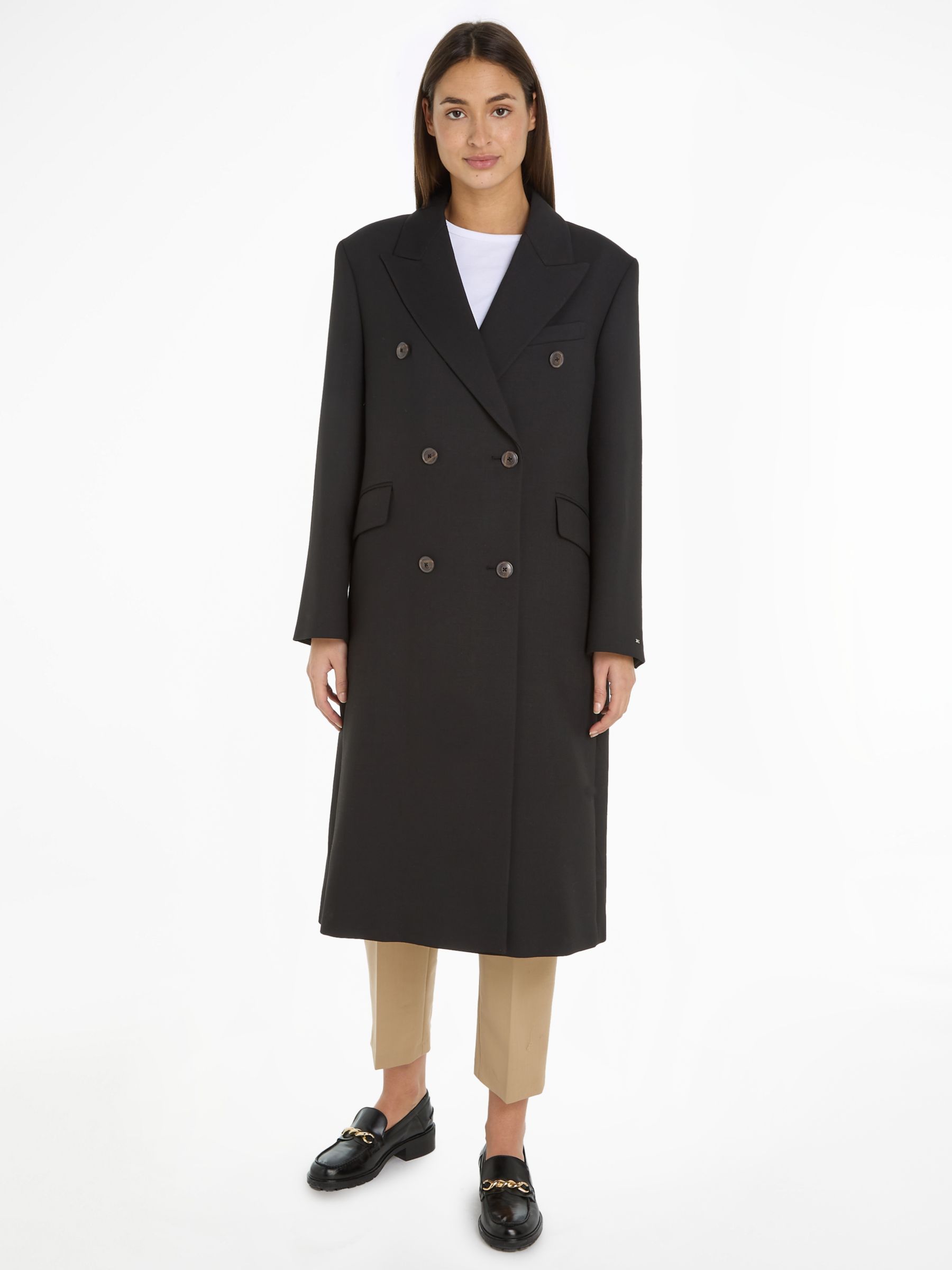 Tommy Hilfiger Double Breasted Long Coat, Black