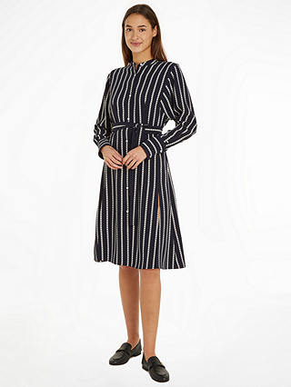 Tommy Hilfiger Diamond Stripe Shirt Dress, Desert Sky/White