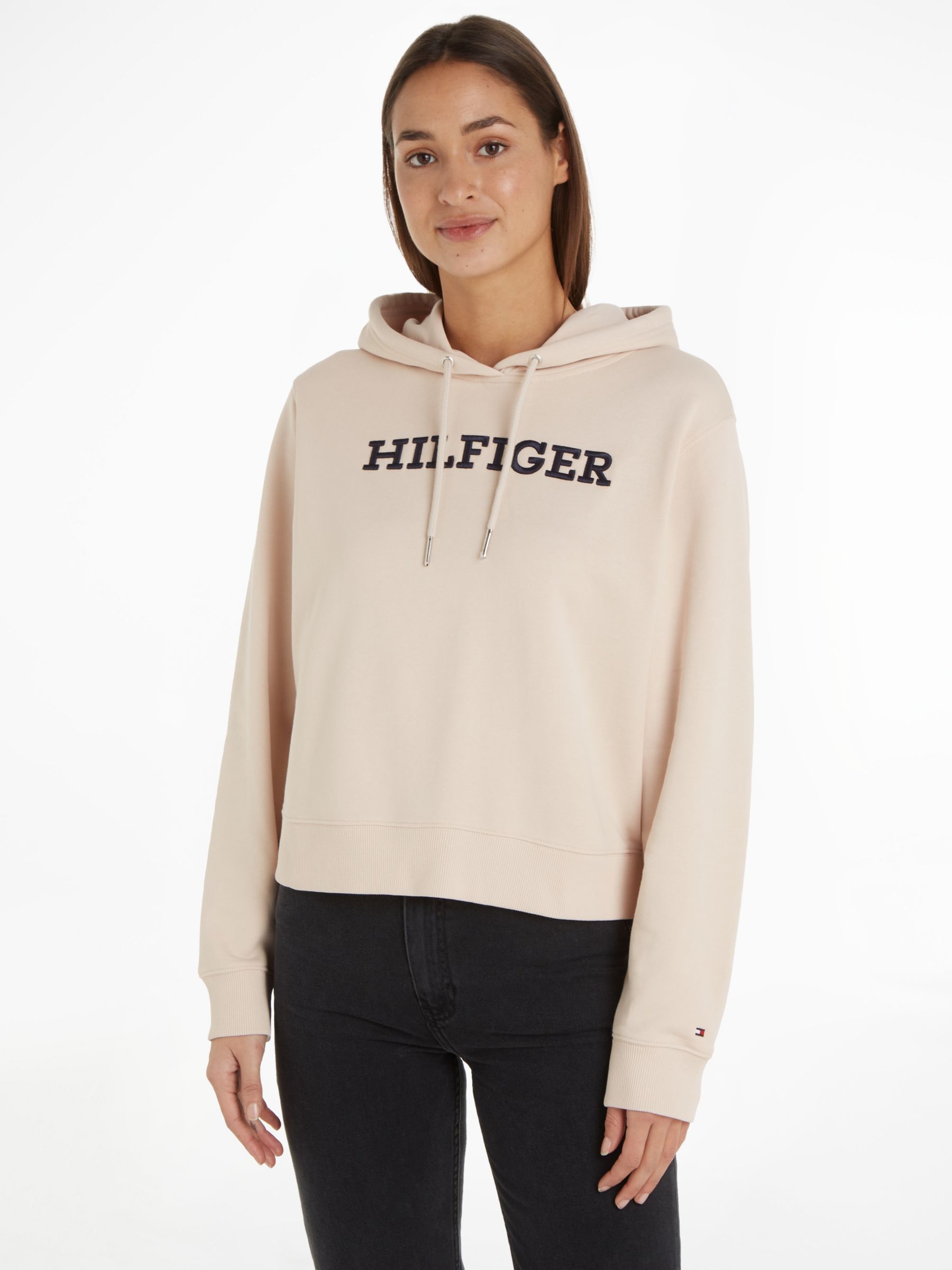Tommy Hilfiger Monotype Hoodie, Cashmere Creme at John Lewis & Partners