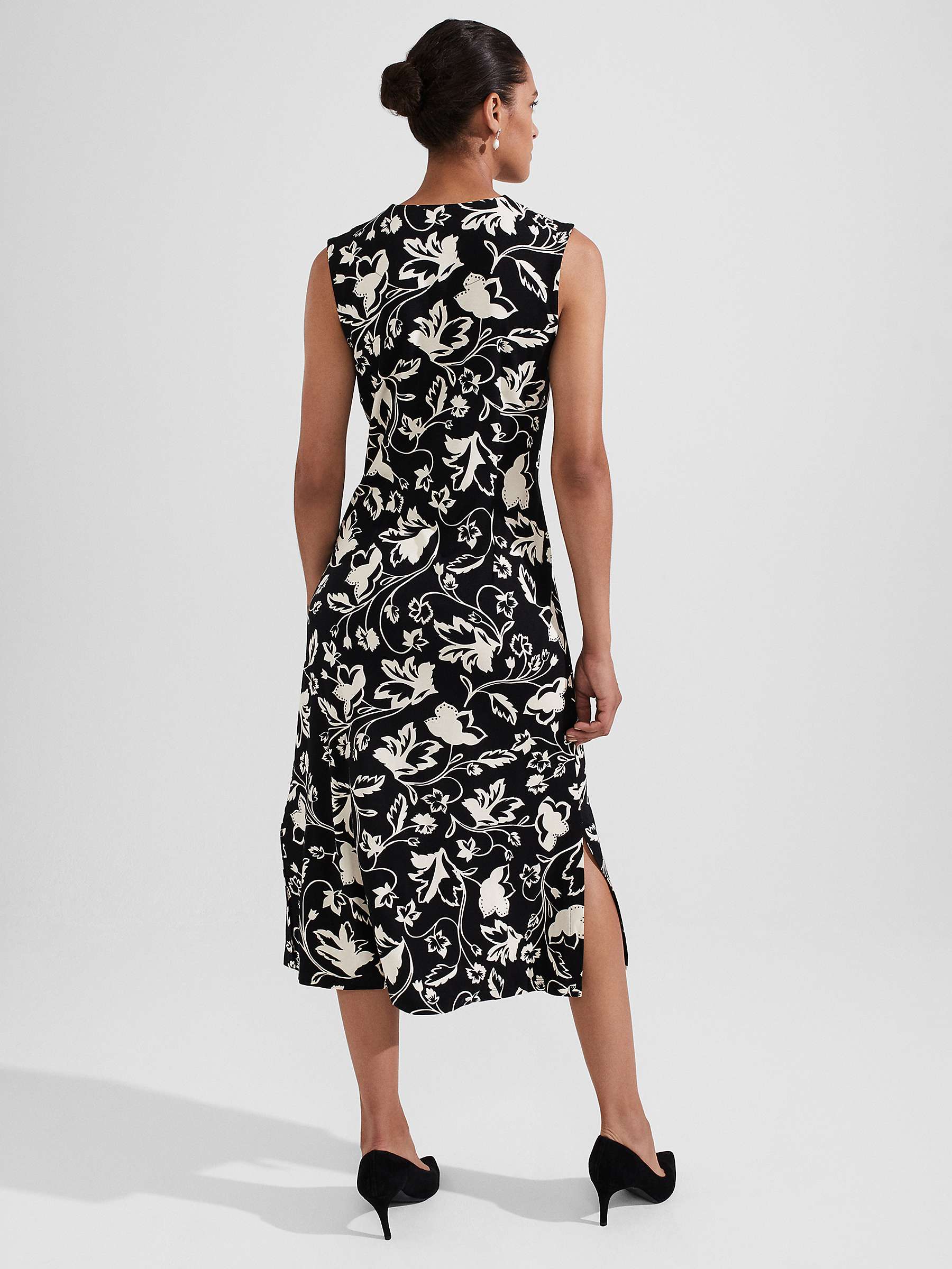 Buy Hobbs Joanna Monochrome Floral Jersey Midi Dress, Black/Cream Online at johnlewis.com
