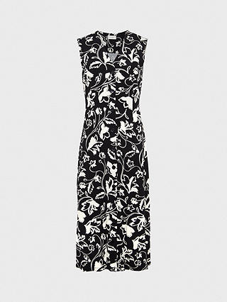 Hobbs Joanna Monochrome Floral Jersey Midi Dress, Black/Cream