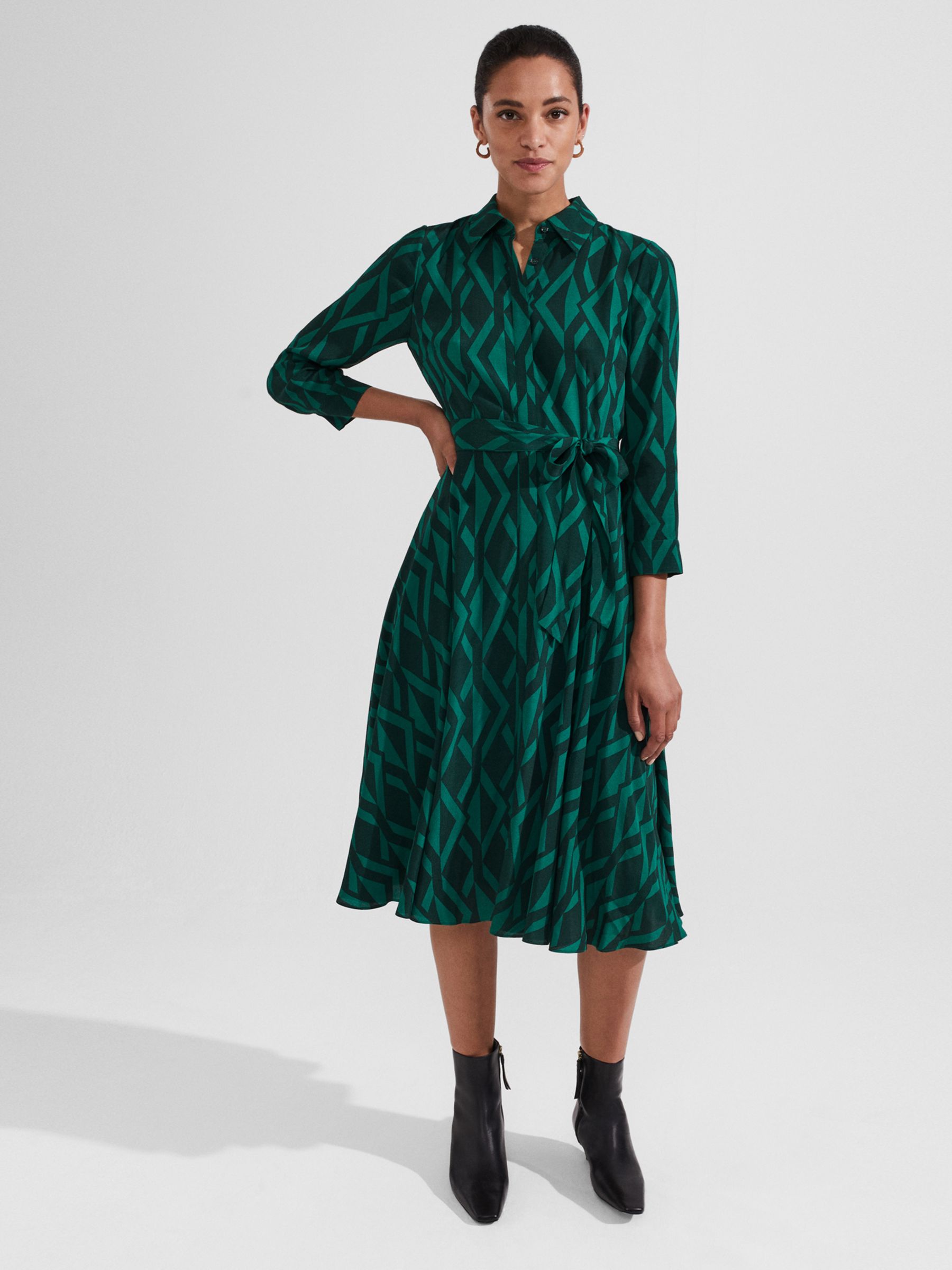 Hobbs Lainey Shirt Dress, Green/Multi, 22
