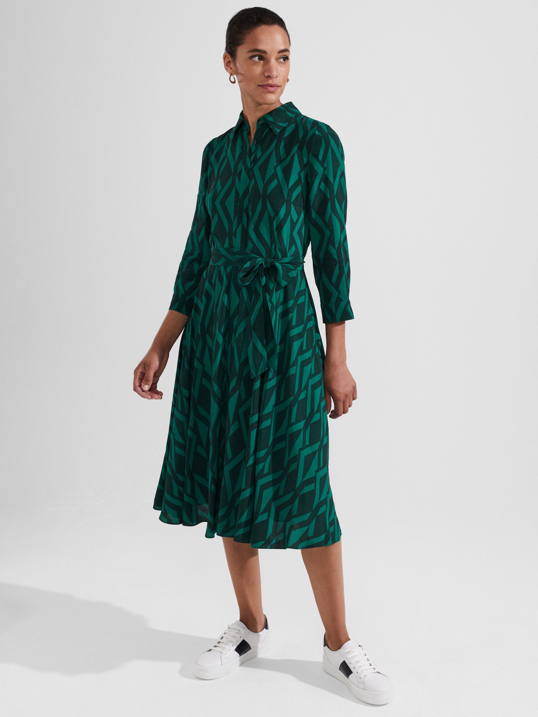 Hobbs Lainey Shirt Dress, Green/Multi at John Lewis & Partners