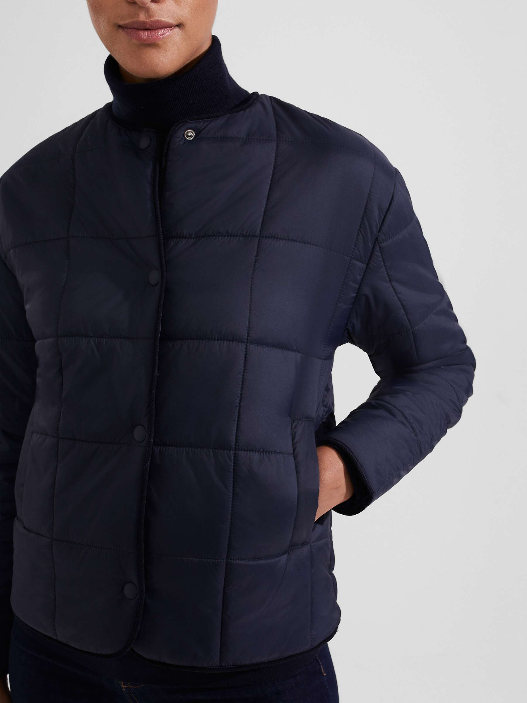 Buy Hobbs Ottilie Collarless Quilted Jacket, Navy Online at johnlewis.com