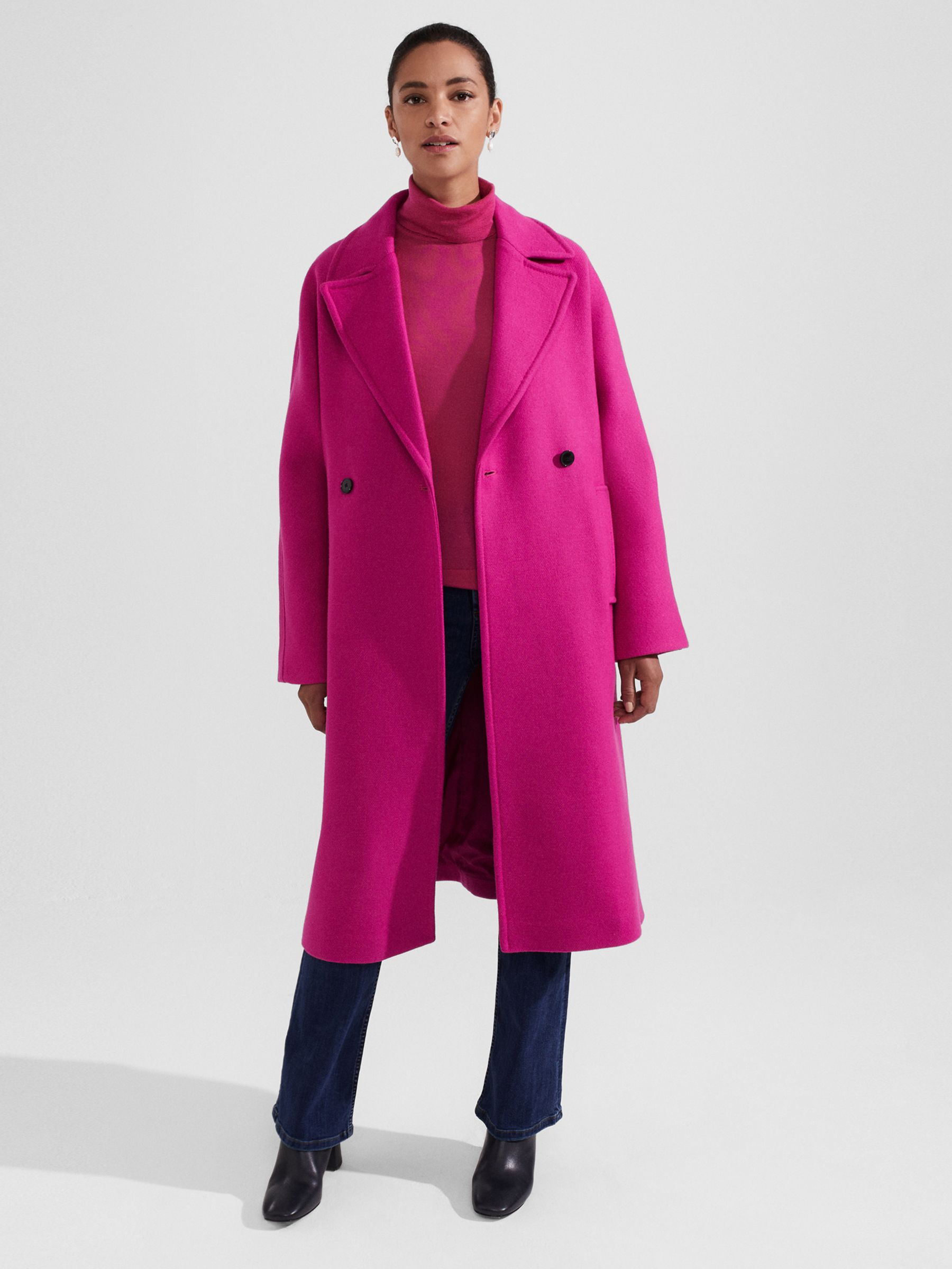Hobbs Carine Wool Blend Relaxed Fit Coat, Bright Pink at John Lewis ...