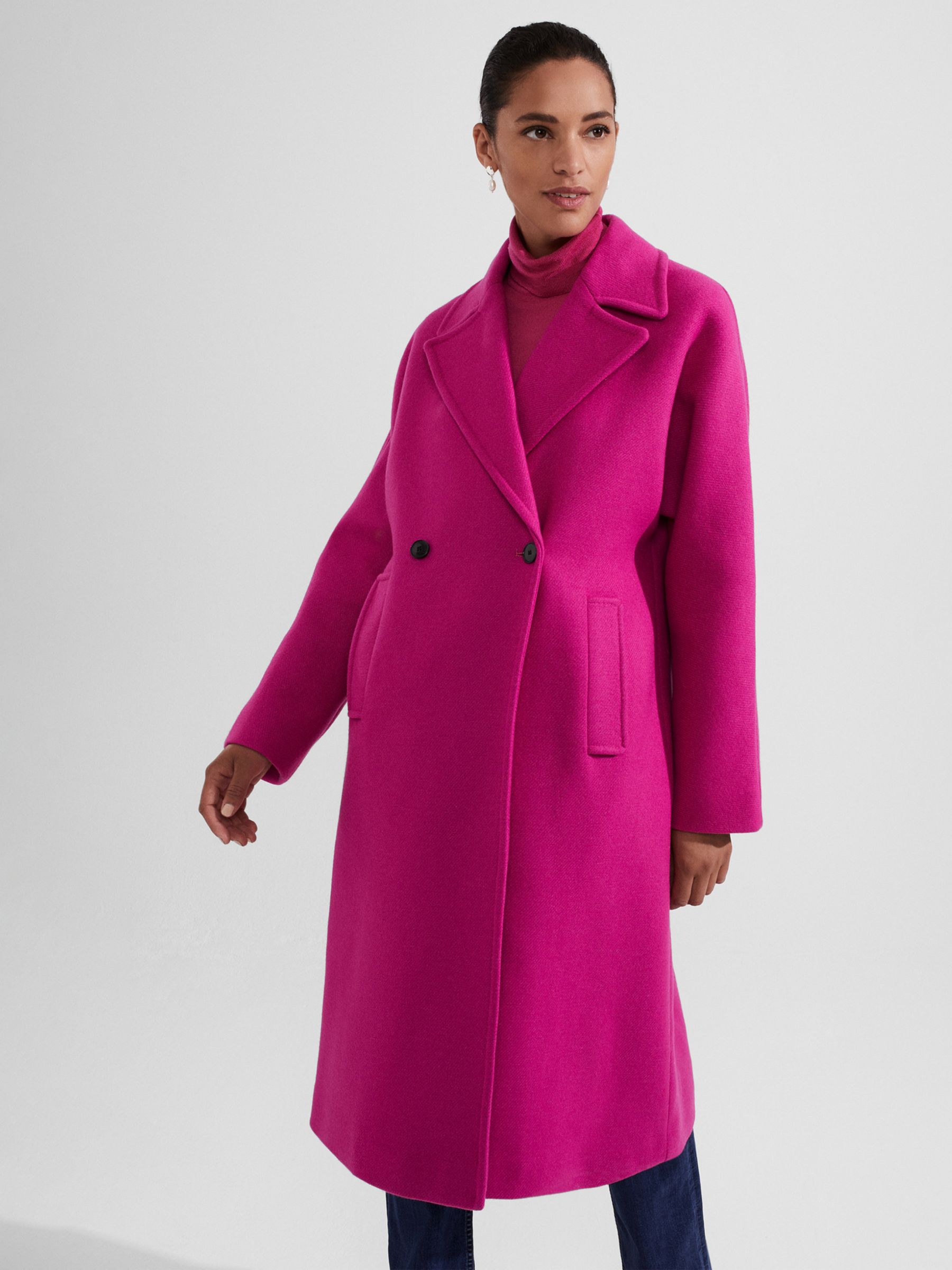 Hobbs Carine Wool Blend Relaxed Fit Coat, Bright Pink at John Lewis ...