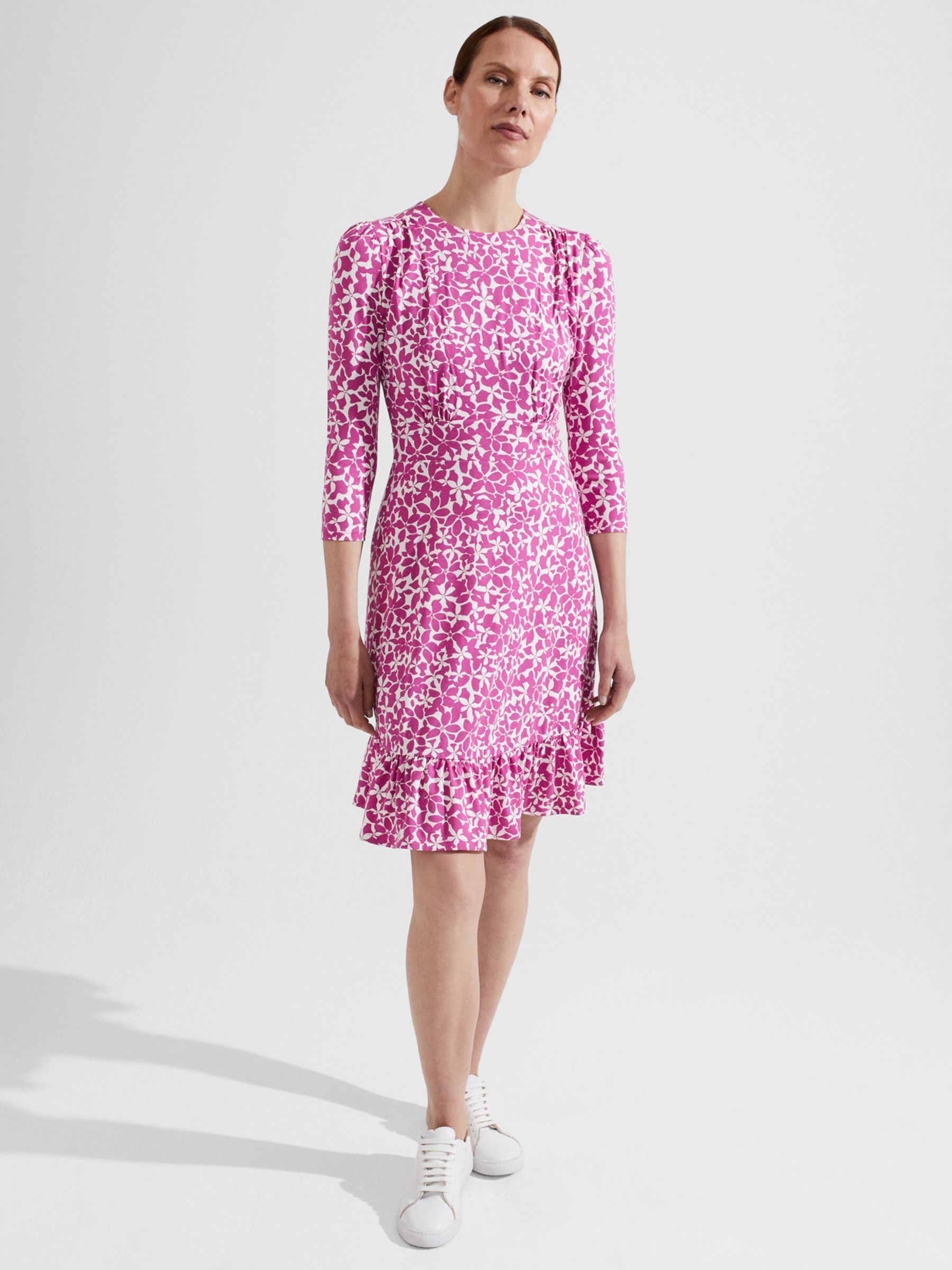 Hobbs Ami Floral Jersey Dress, Pink/Multi at John Lewis & Partners