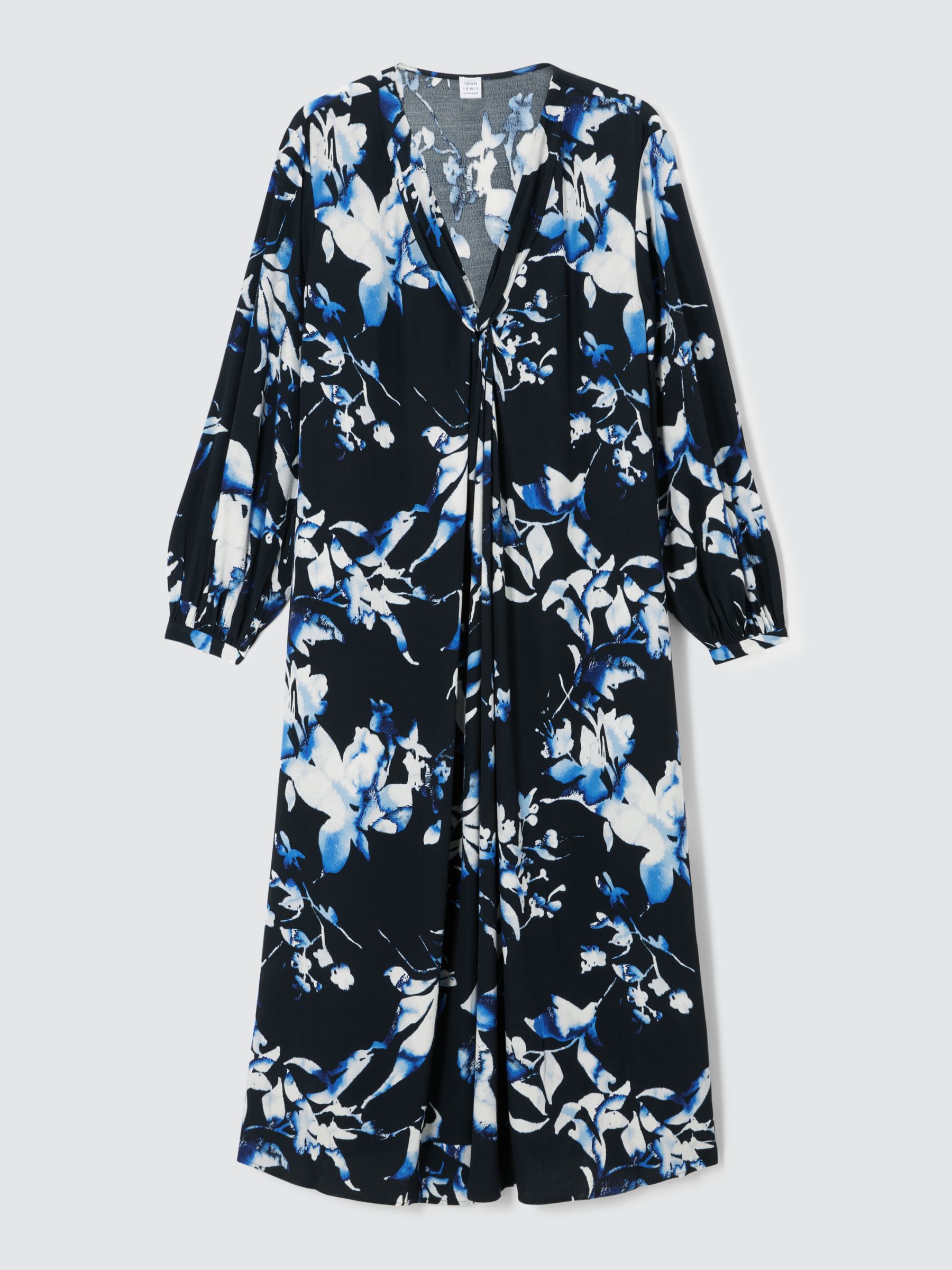 John Lewis Watercolour Bloom Dress, Blue/Multi, 12