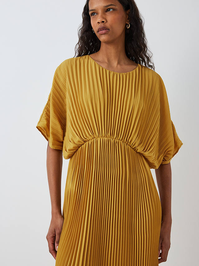 John Lewis Pleated Midaxi Dress, Ochre