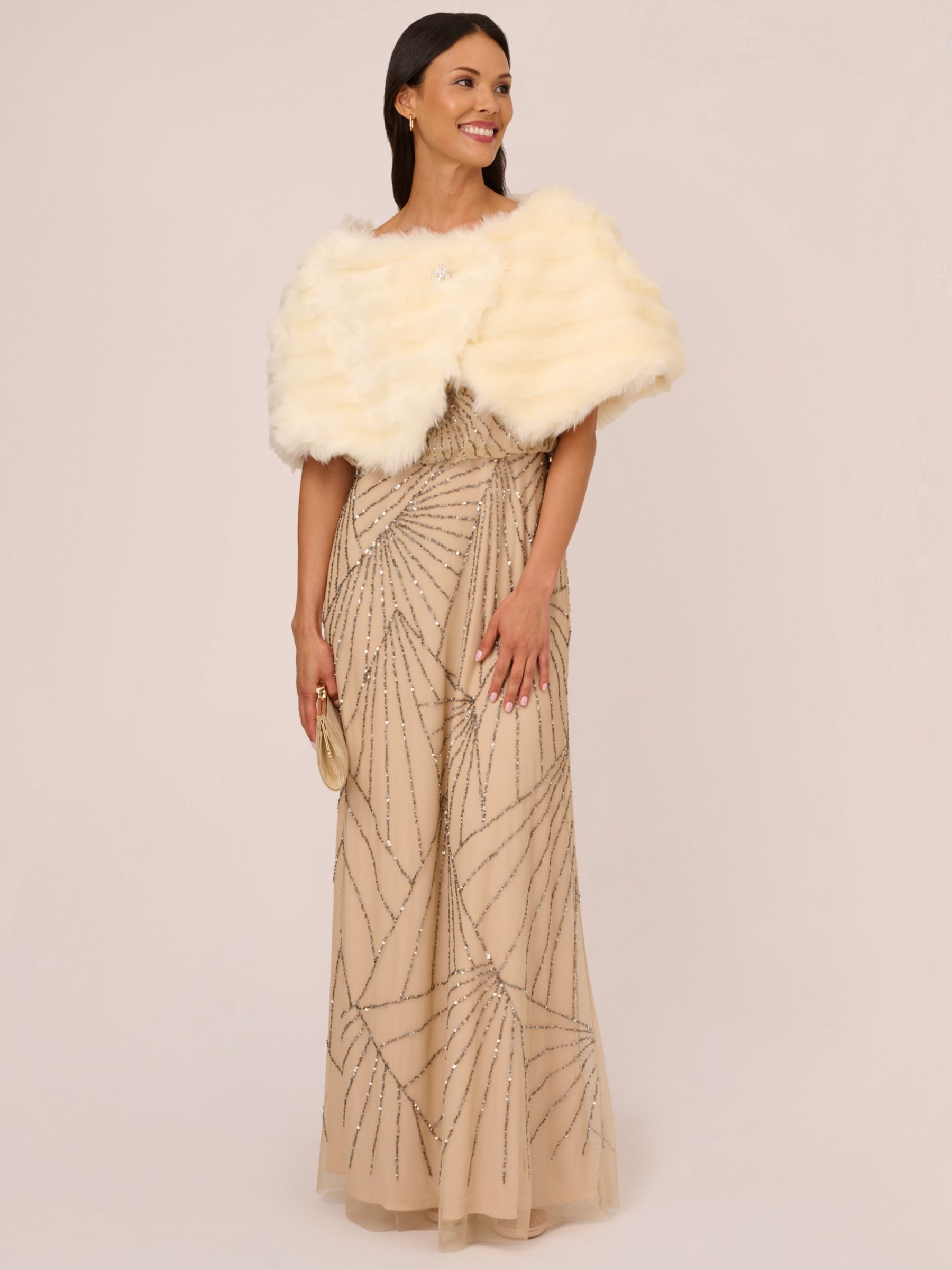 Adrianna Papell Faux Fur Brooch Cover Up Ivory at John Lewis