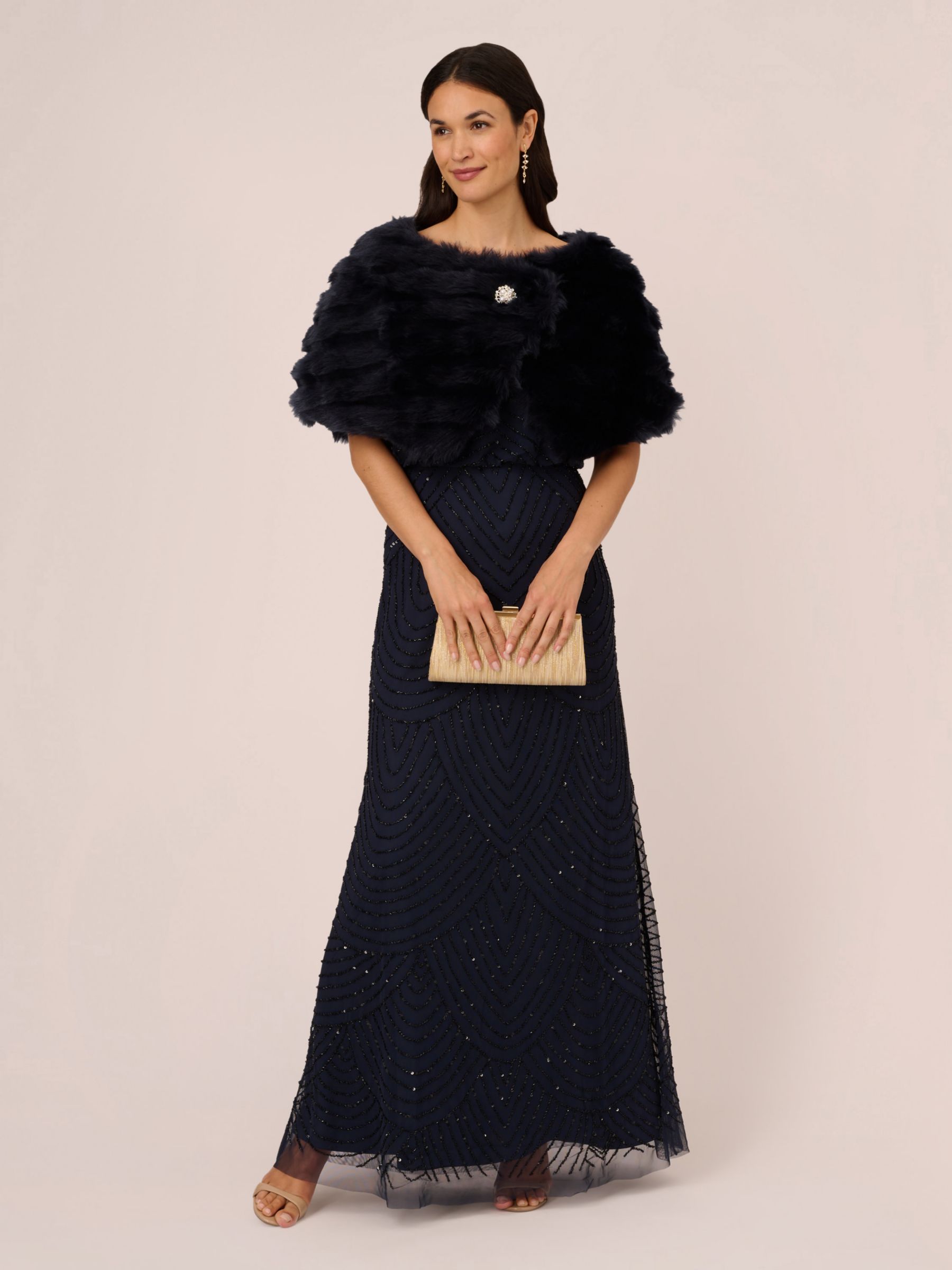 Adrianna Papell Faux Fur Brooch Cover Up Midnight at John Lewis