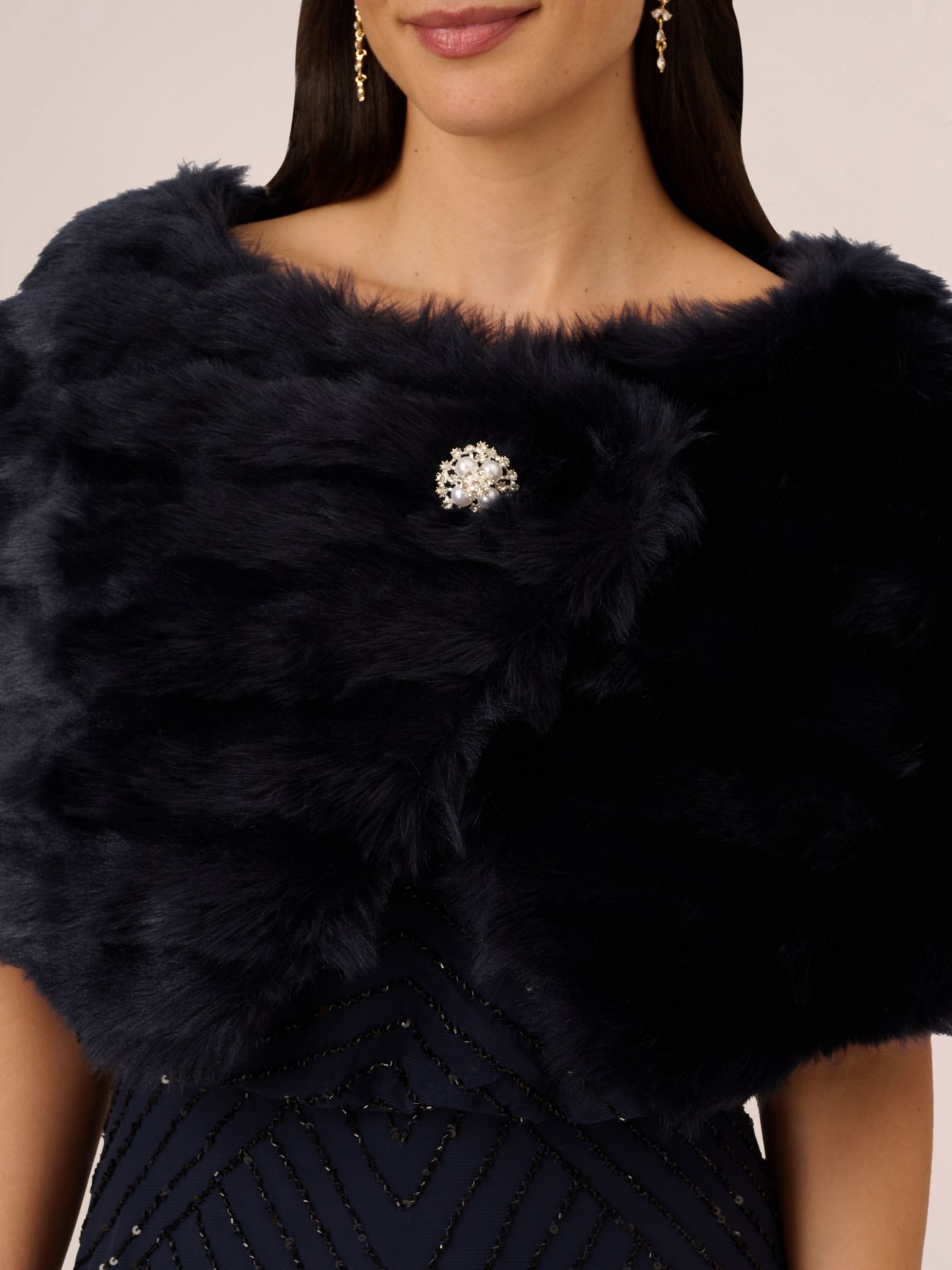 Adrianna Papell Faux Fur Brooch Cover Up Midnight at John Lewis