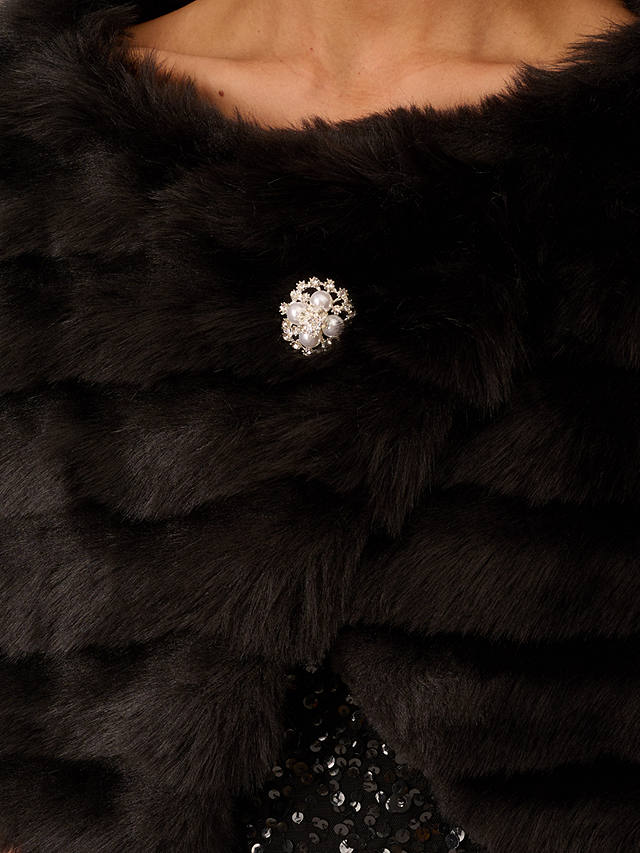 Adrianna Papell Faux Fur Brooch Cover Up, Black