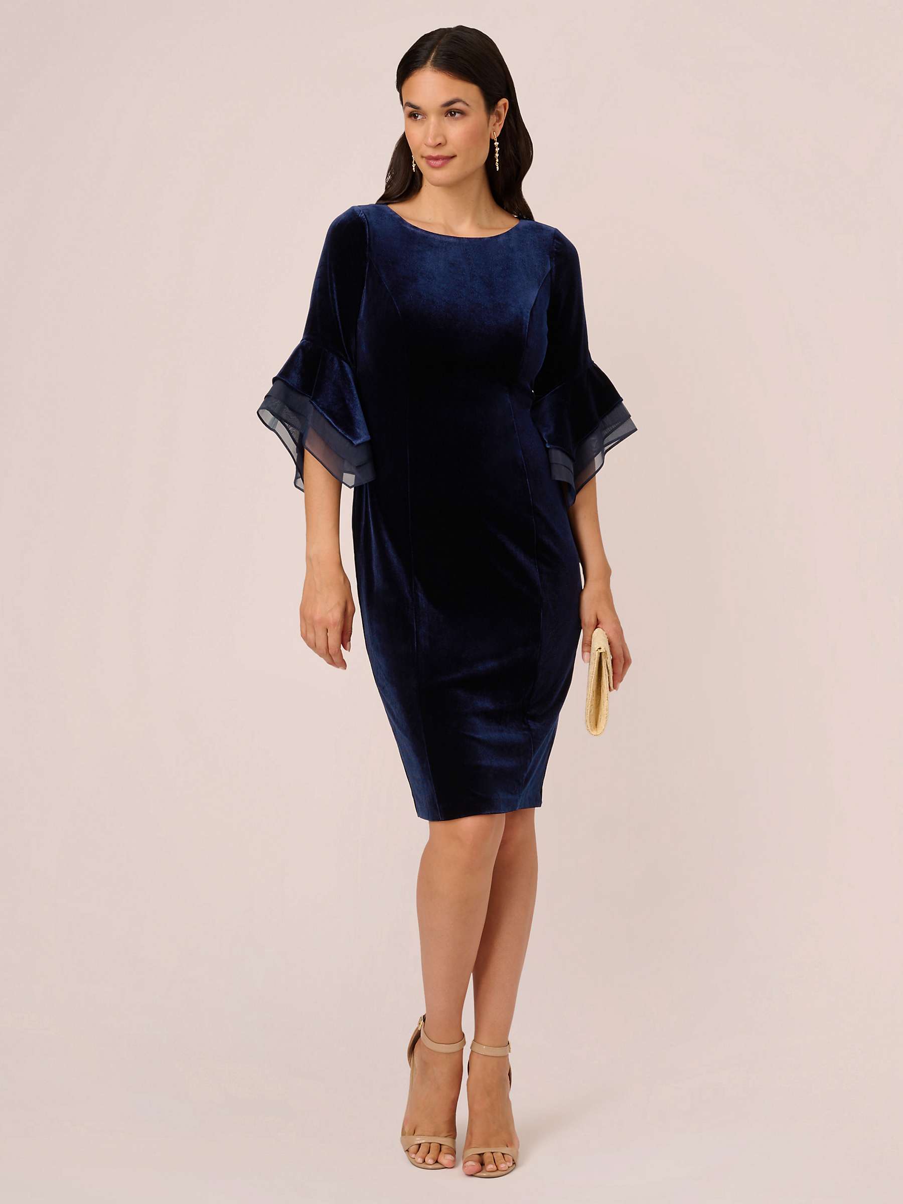 Buy Adrianna Papell Velvet Bell Sleeve Dress, Midnight Online at johnlewis.com