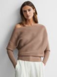 Reiss Lorna Ribbed Cold Shoulder Jumper, Camel