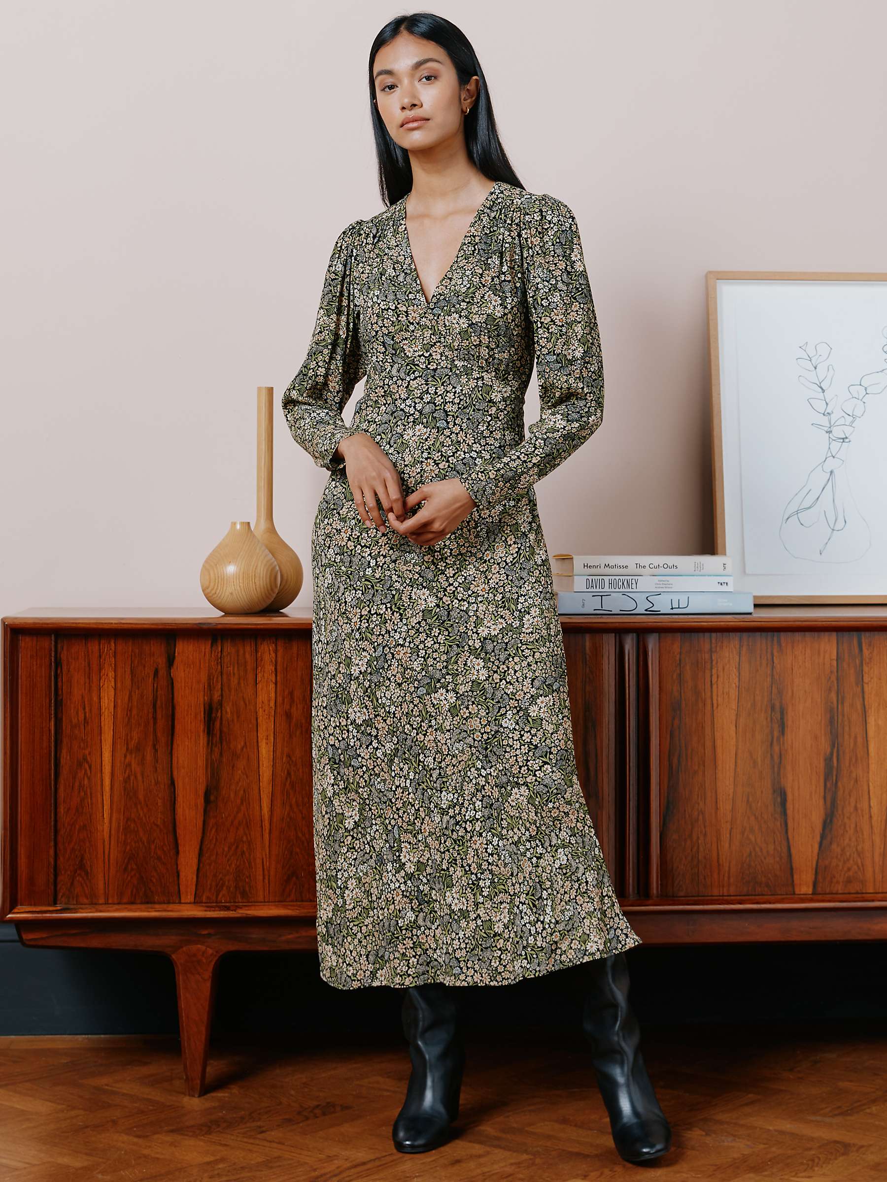 Buy Albaray Winter Meadow Print Midi Dress, Green Online at johnlewis.com