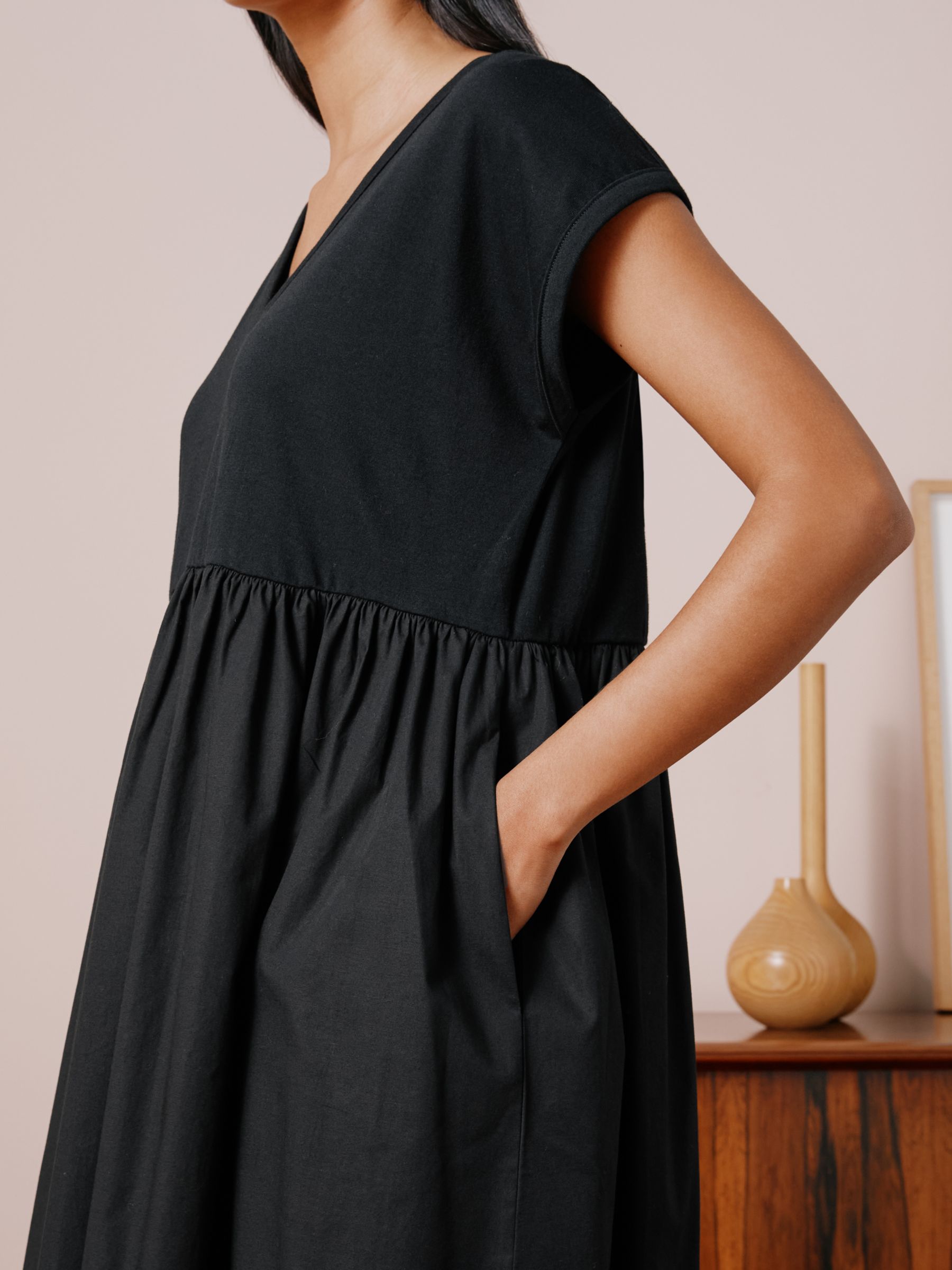 Buy Albaray V-Neck Woven Mix Dress, Black Online at johnlewis.com