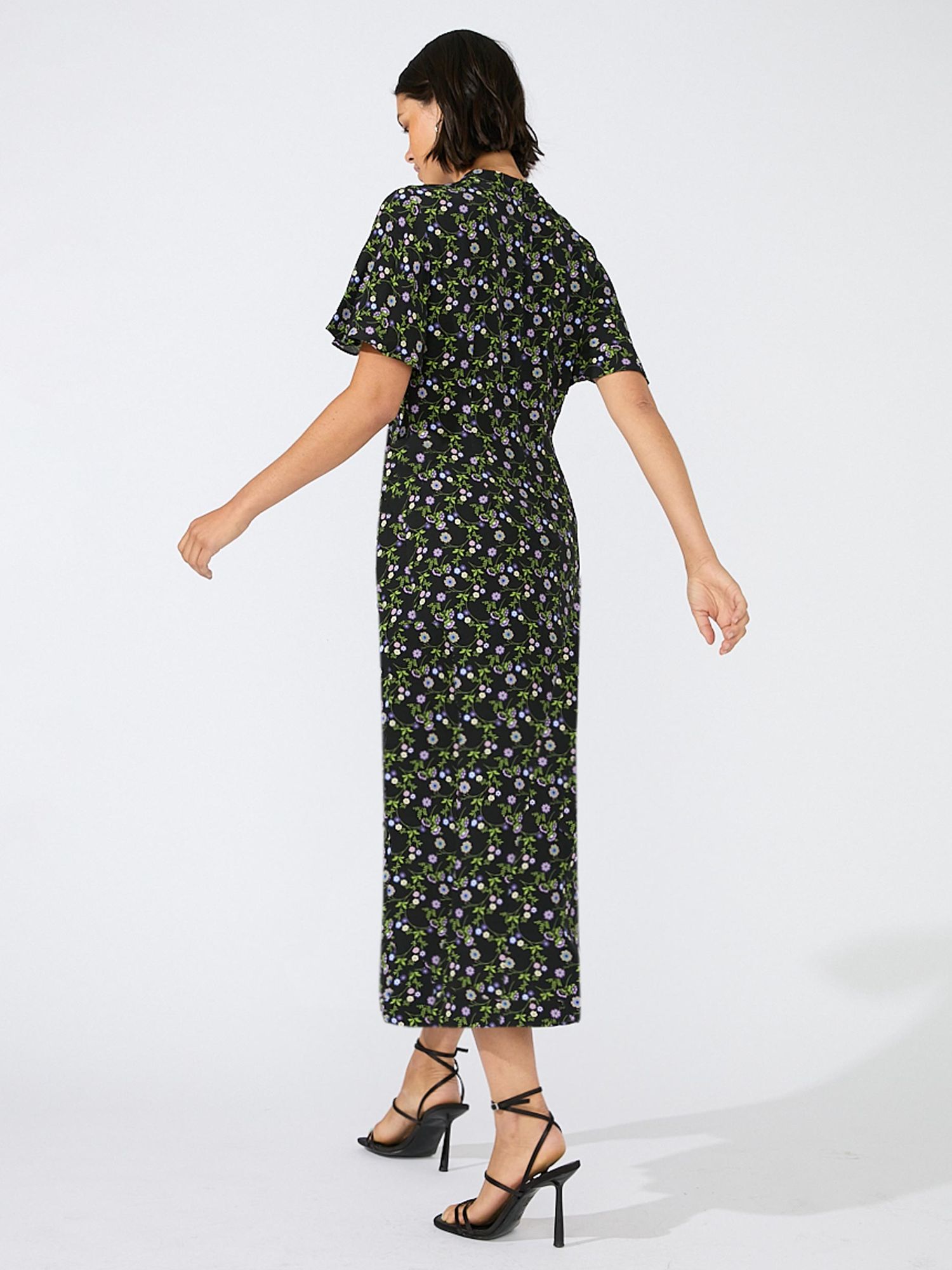 Ro&Zo Petite Wildflower High Neck Midi Dress, Black/Multi at John Lewis ...