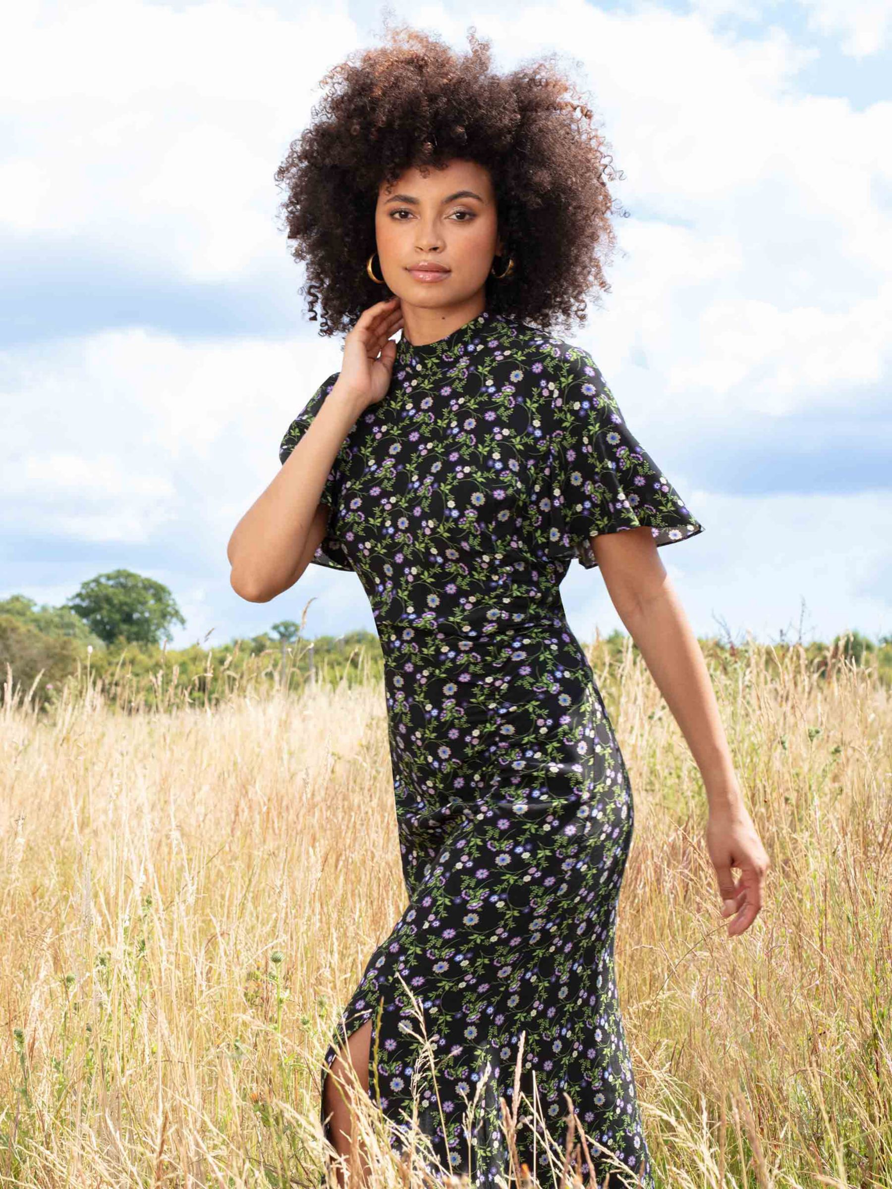 Buy Ro&Zo Wildflower High Neck Midi Dress, Black/Multi Online at johnlewis.com