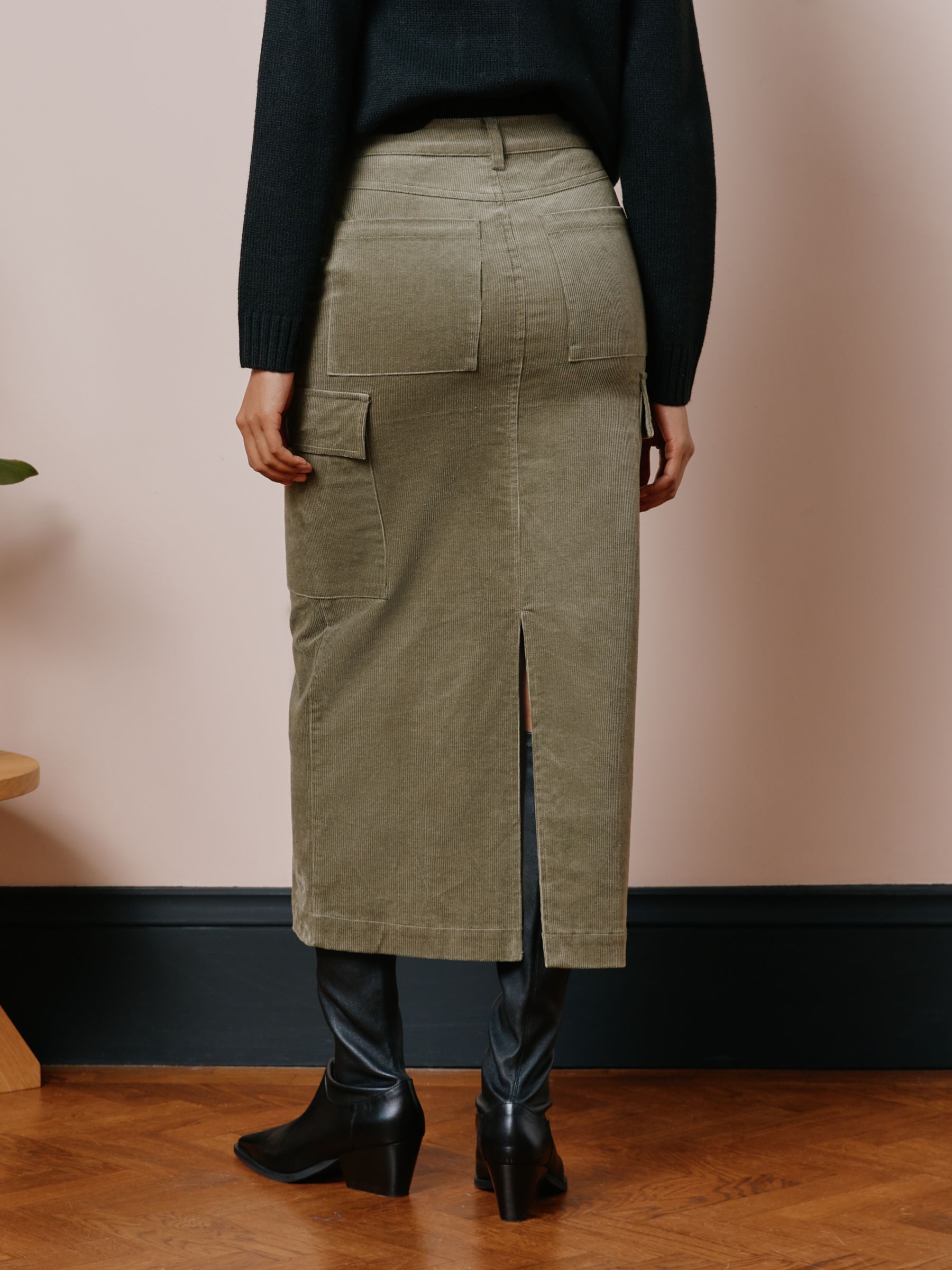 Buy Albaray Cord Utility Organic Cotton Midi Skirt, Green Online at johnlewis.com