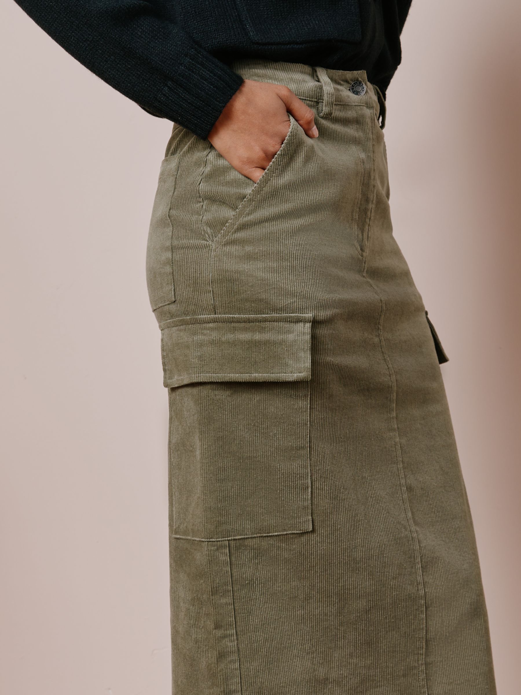 Buy Albaray Cord Utility Organic Cotton Midi Skirt, Green Online at johnlewis.com