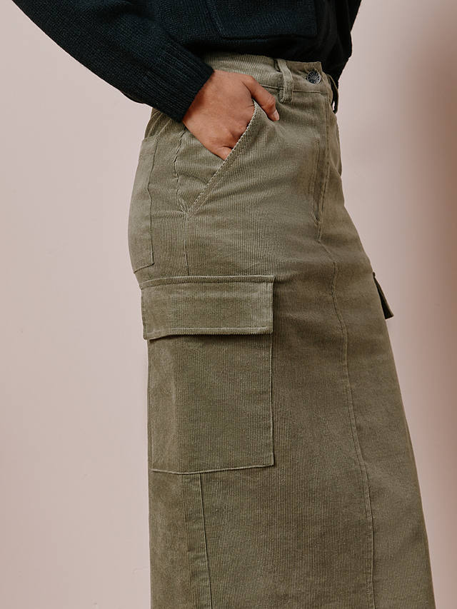 Albaray Cord Utility Organic Cotton Midi Skirt, Green