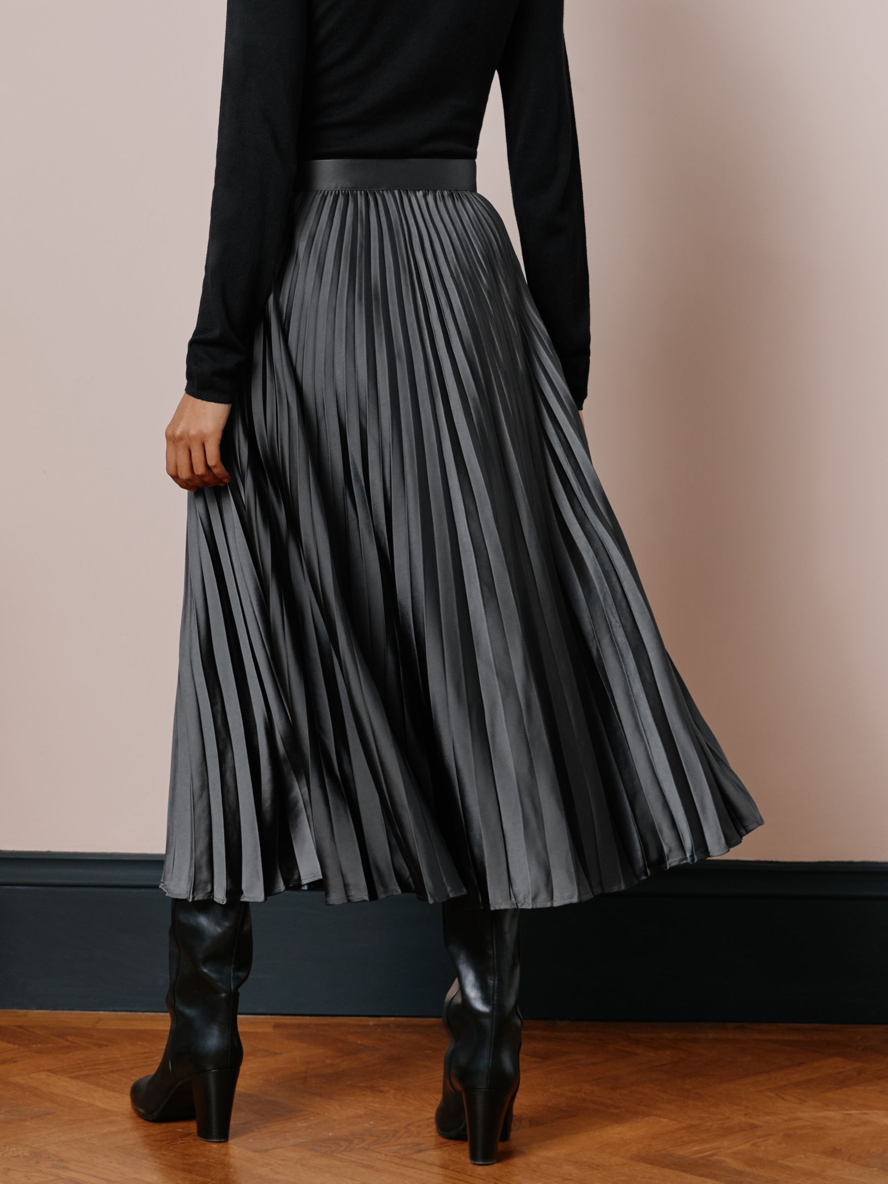 Albaray Satin Pleated Midi Skirt, Grey at John Lewis & Partners