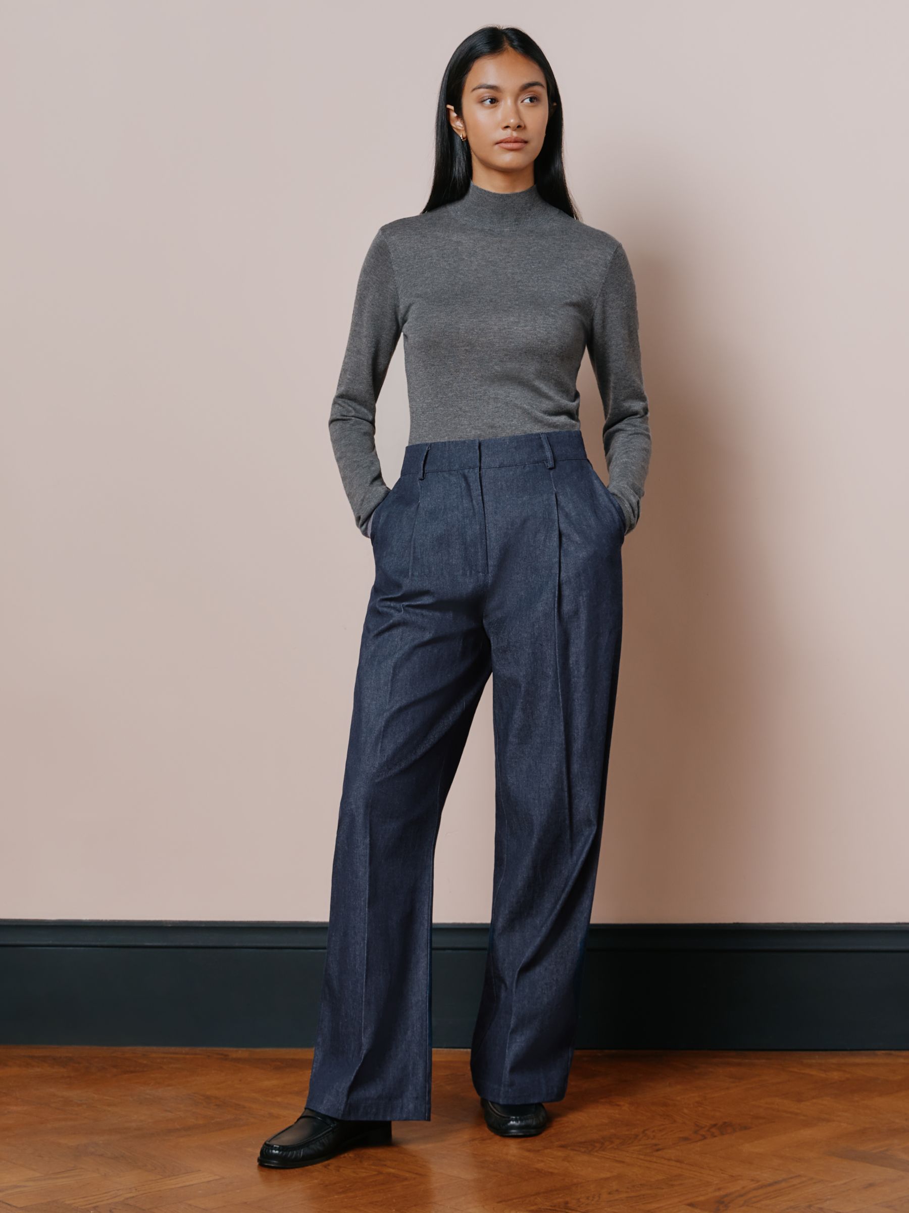 Albaray Wide-Leg Pleat Front Tailored Trousers, Black at John Lewis &  Partners