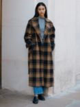 Albaray Check Wool Blend Wrap Overcoat, Brown/Black