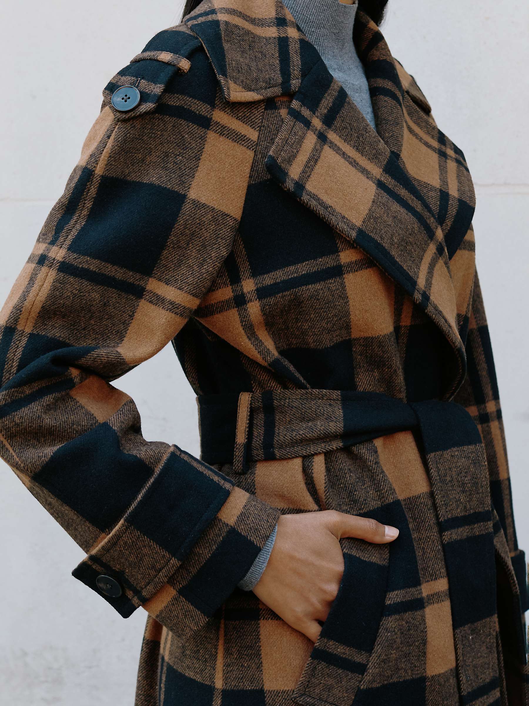 Buy Albaray Check Wool Blend Wrap Overcoat, Brown/Black Online at johnlewis.com