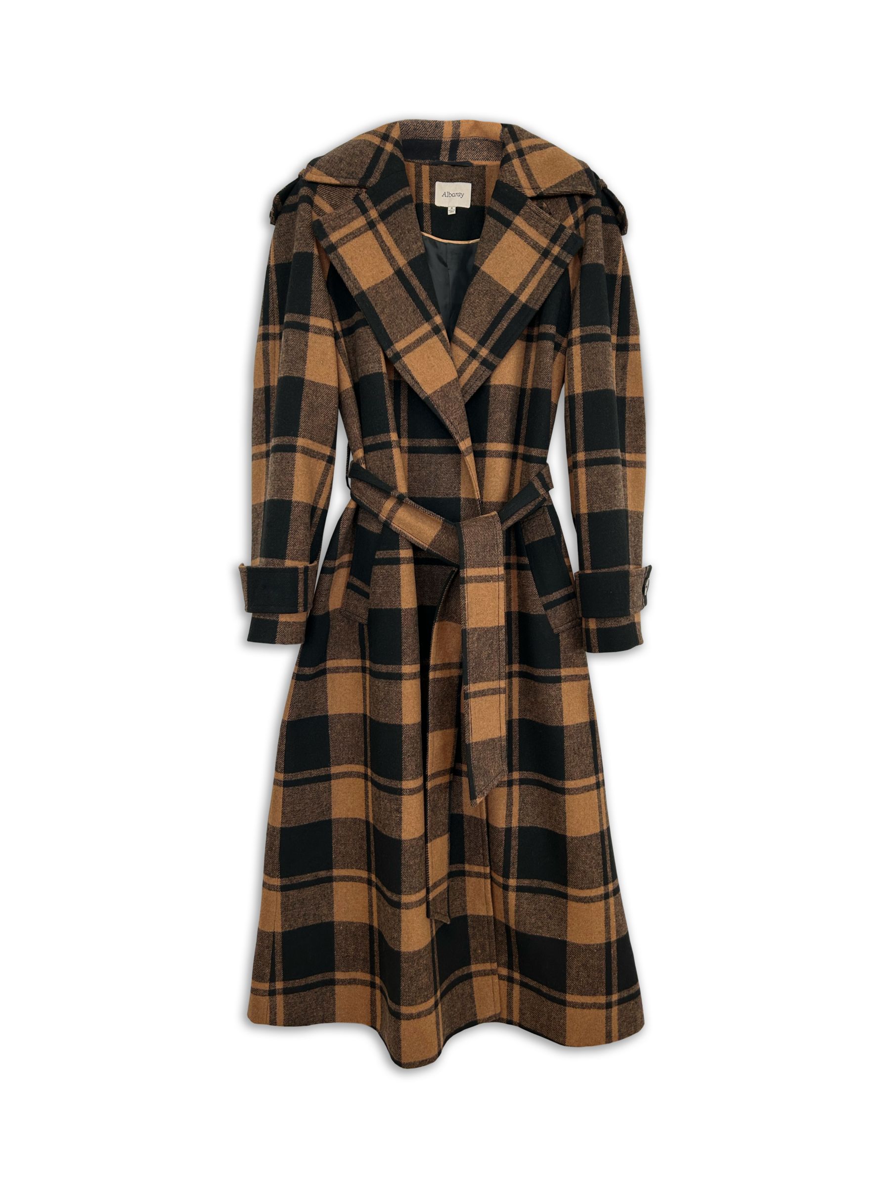 Albaray Check Wool Blend Wrap Overcoat, Brown/Black at John Lewis ...