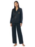 Lauren Ralph Lauren Solid Satin Long Sleeve Pyjama Set, Black