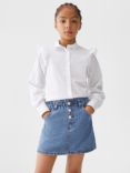 Mango Kids' Cindy Paperbag Denim Skirt, Open Blue