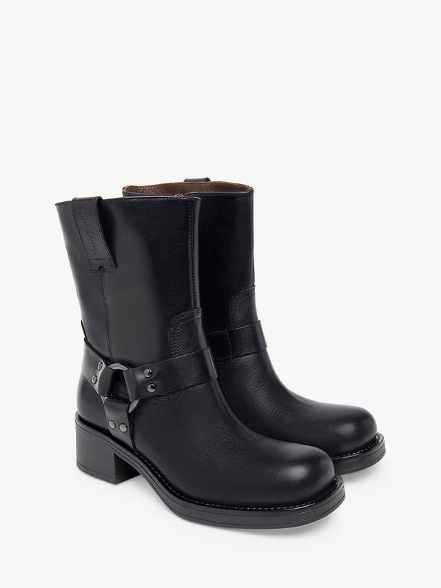 NeroGiardini Leather Outer Ring Biker Boots, Black at John Lewis & Partners