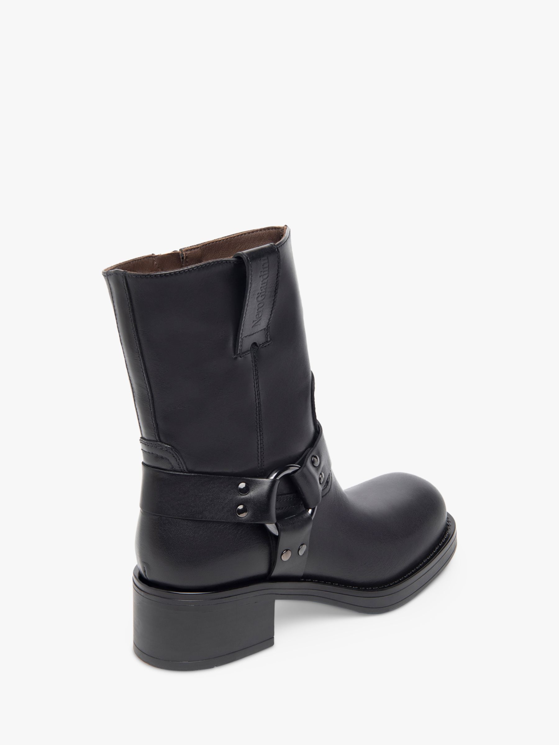 NeroGiardini Leather Outer Ring Biker Boots, Black at John Lewis & Partners