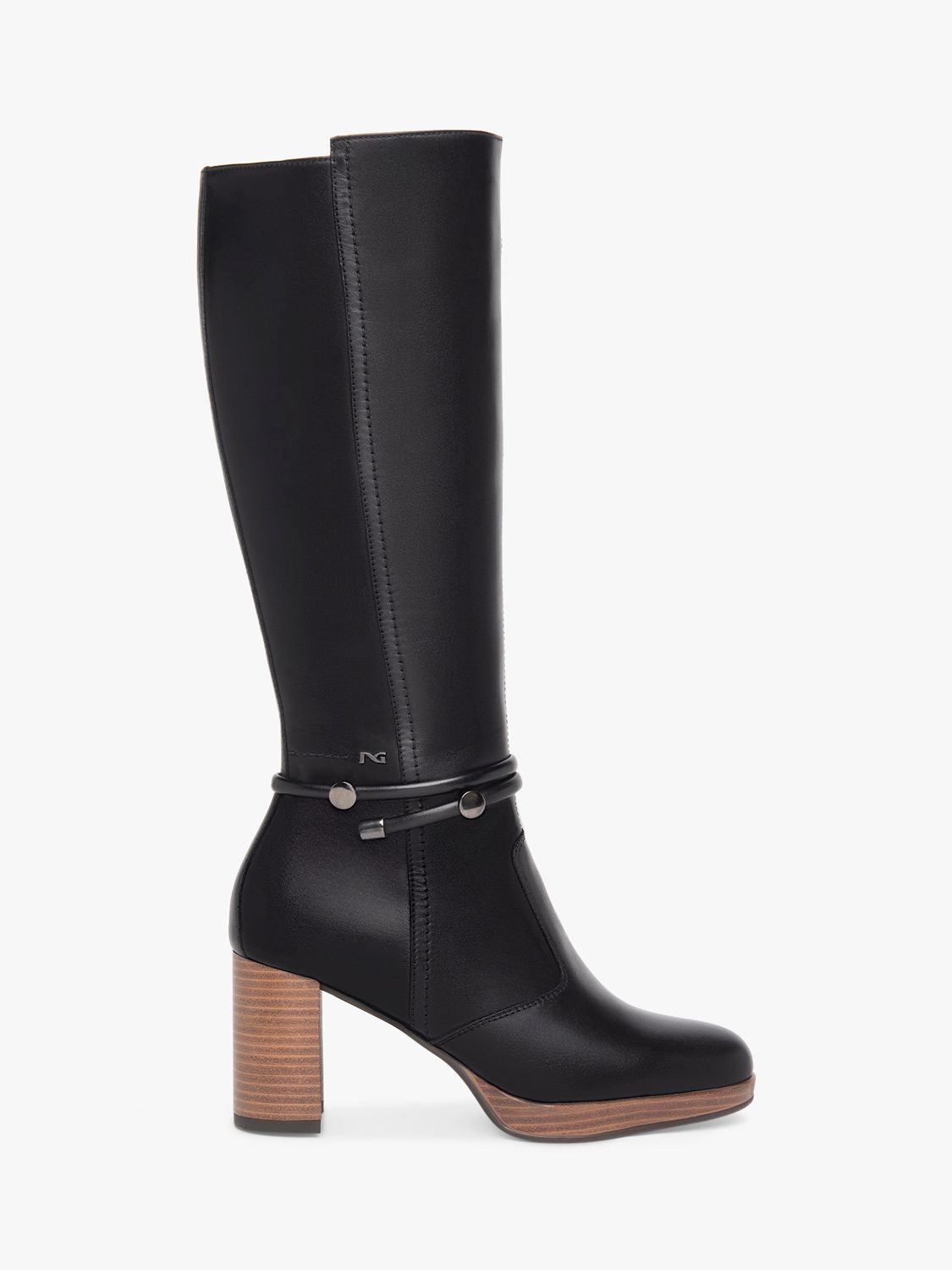 NeroGiardini Platform Block Heel Knee High Leather Boots, Black
