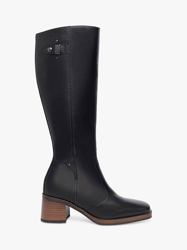 NeroGiardini Square Toe Block Heel Knee High Leather Boots, Black