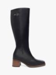 NeroGiardini Square Toe Block Heel Knee High Leather Boots, Black