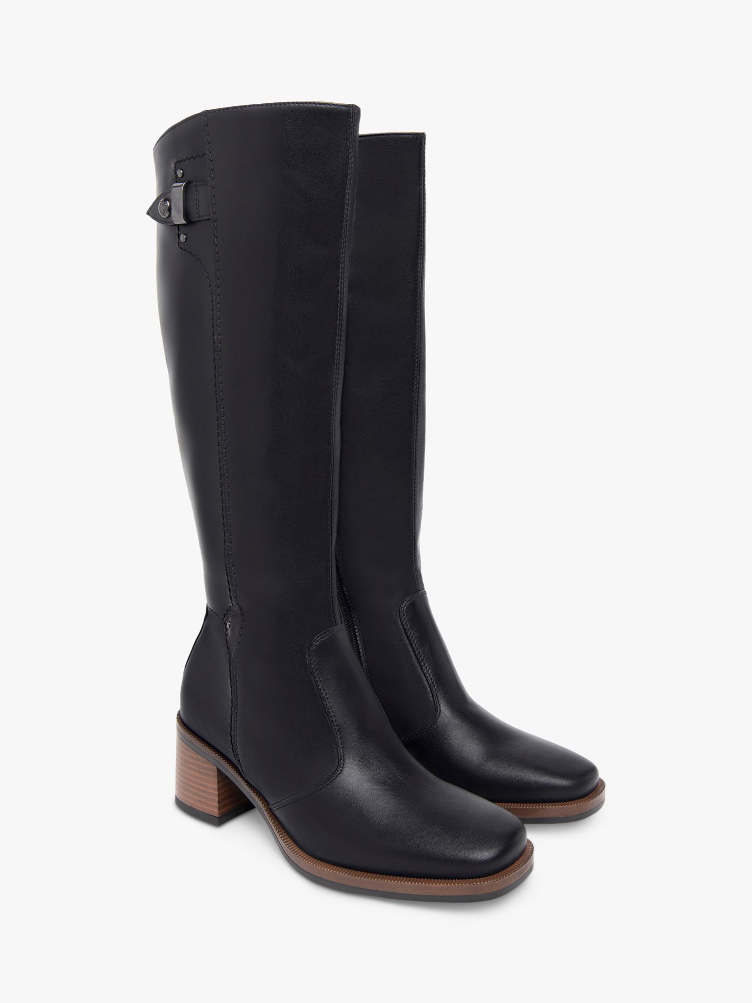 NeroGiardini Square Toe Block Heel Knee High Leather Boots, Black, 3