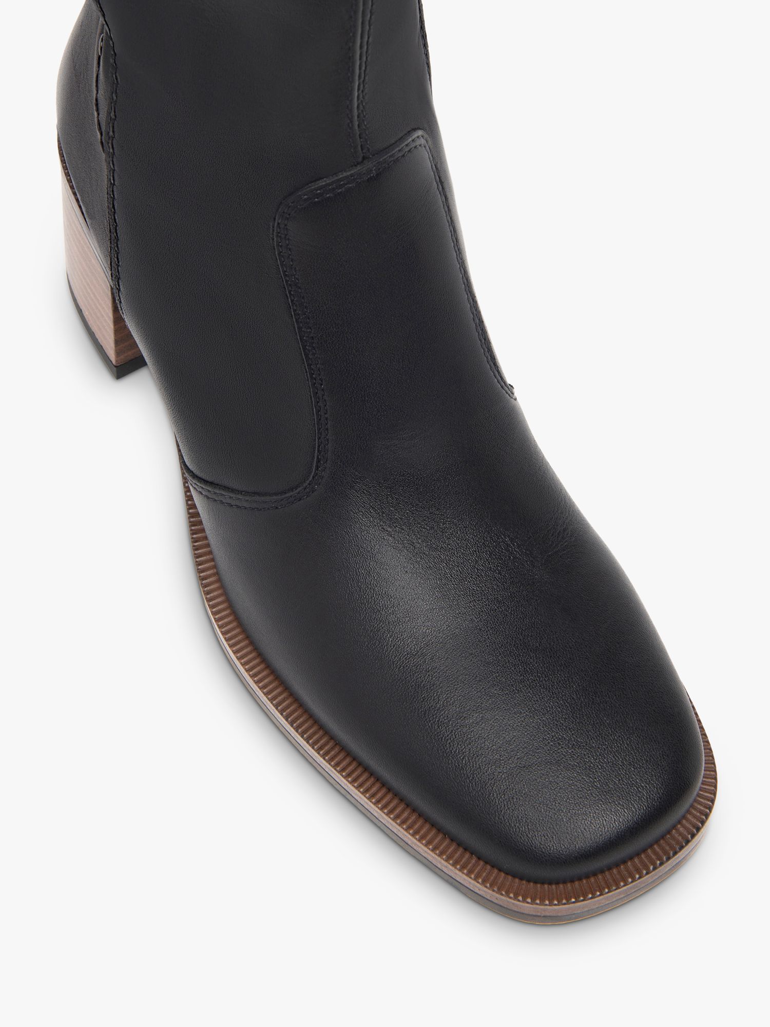 NeroGiardini Square Toe Block Heel Knee High Leather Boots, Black, 3