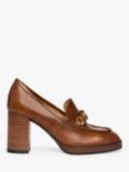 NeroGiardini Chain Detail High Block Heel Leather Loafers, Tan