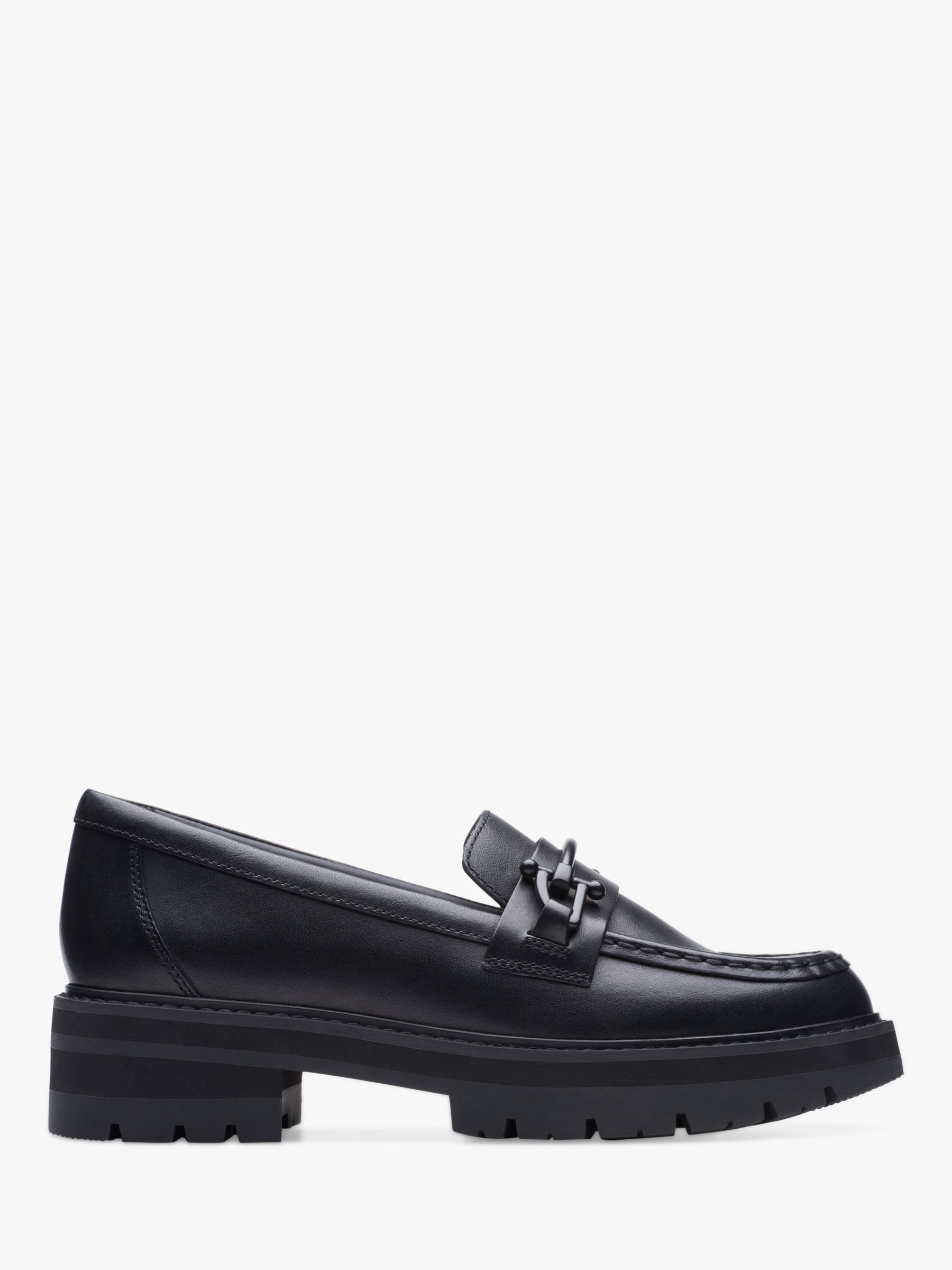 Clarks Orianna Bit Leather Chunky Sole Loafers, Black at John Lewis ...