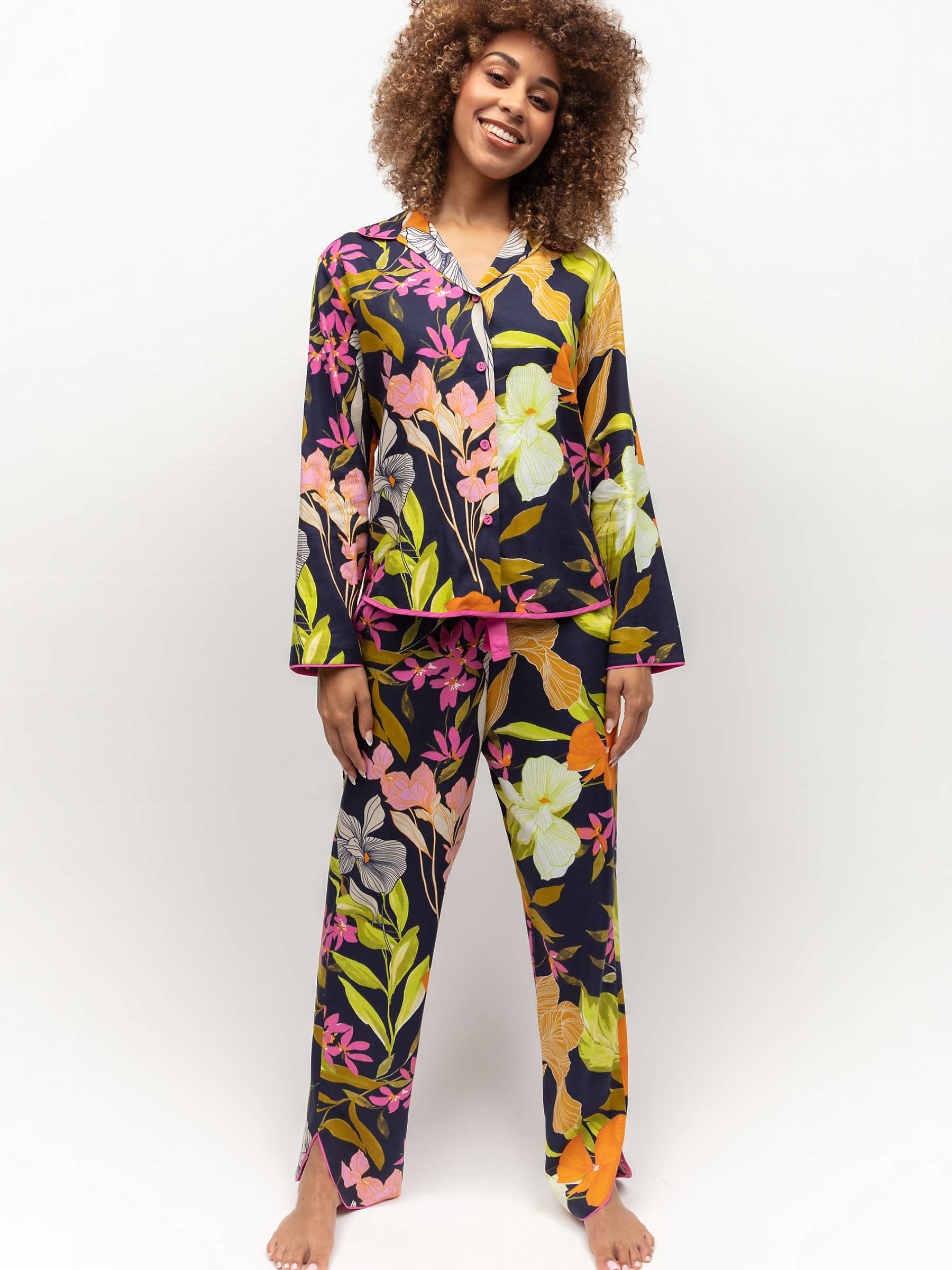 Buy Cyberjammies Avery Floral Shirt Long Pyjama Set, Navy Online at johnlewis.com