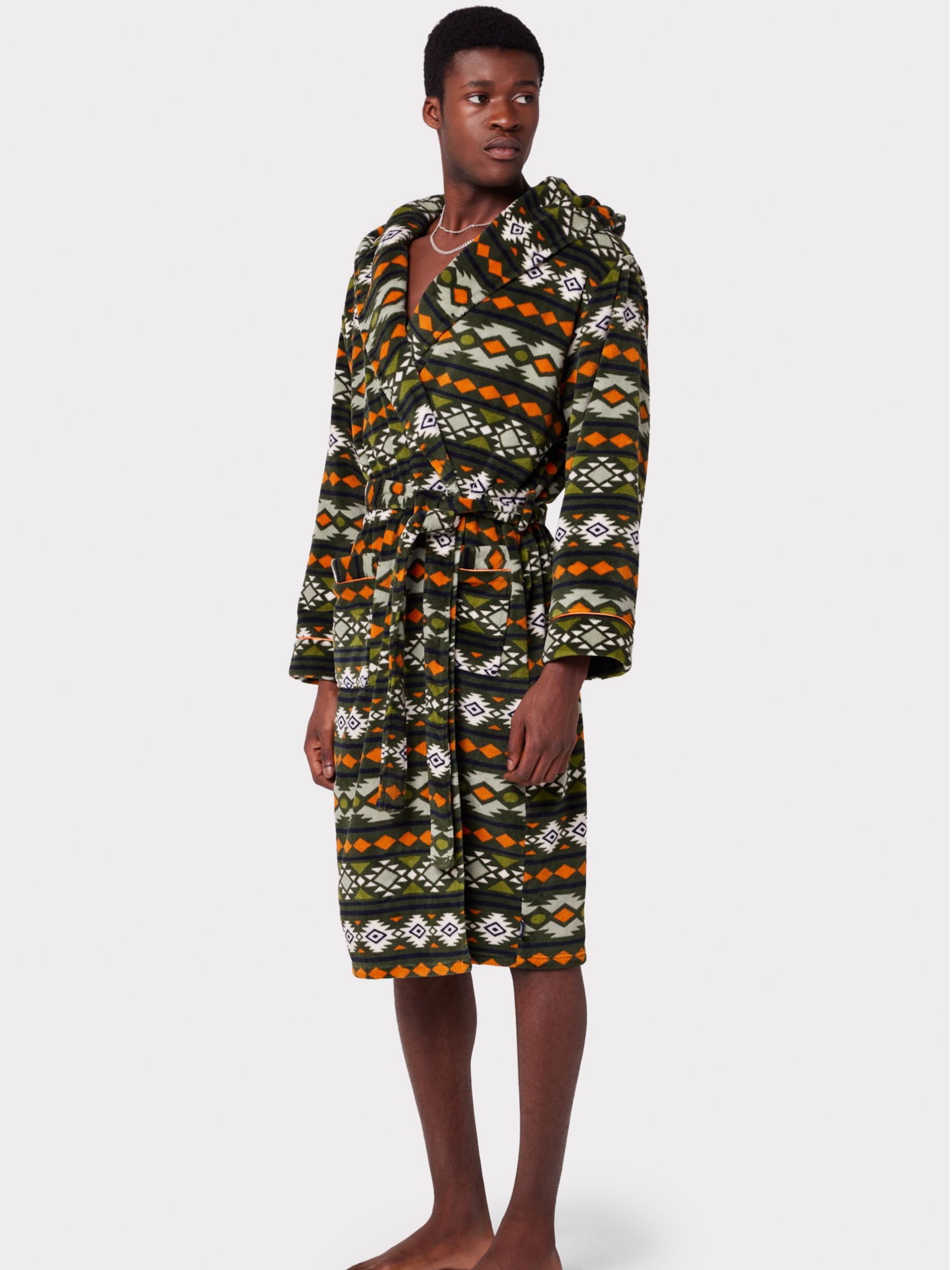 Chelsea Peers Aztec Print Hooded Fleece Dressing Gown, Multi, S