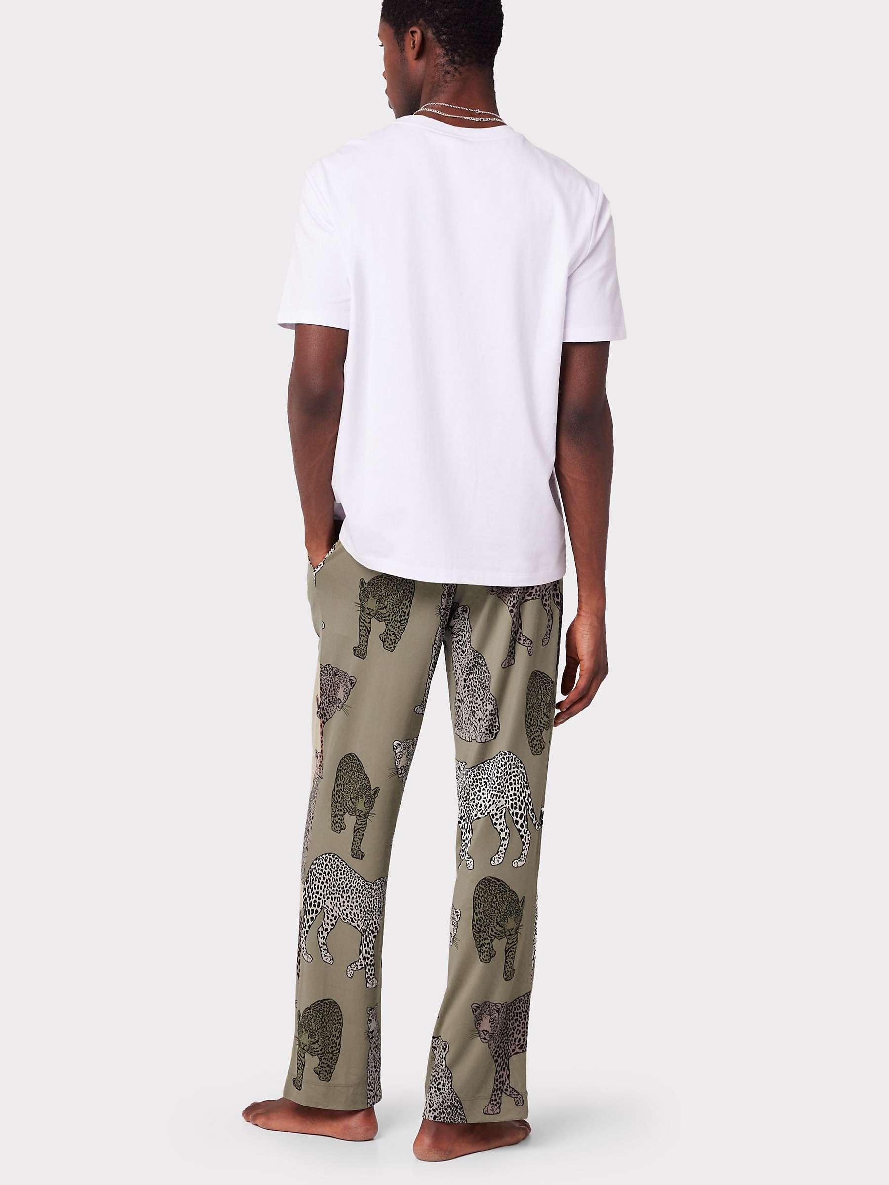 Chelsea Peers Leopard Print Organic Cotton Long Pyjama Set, Khaki/Multi ...