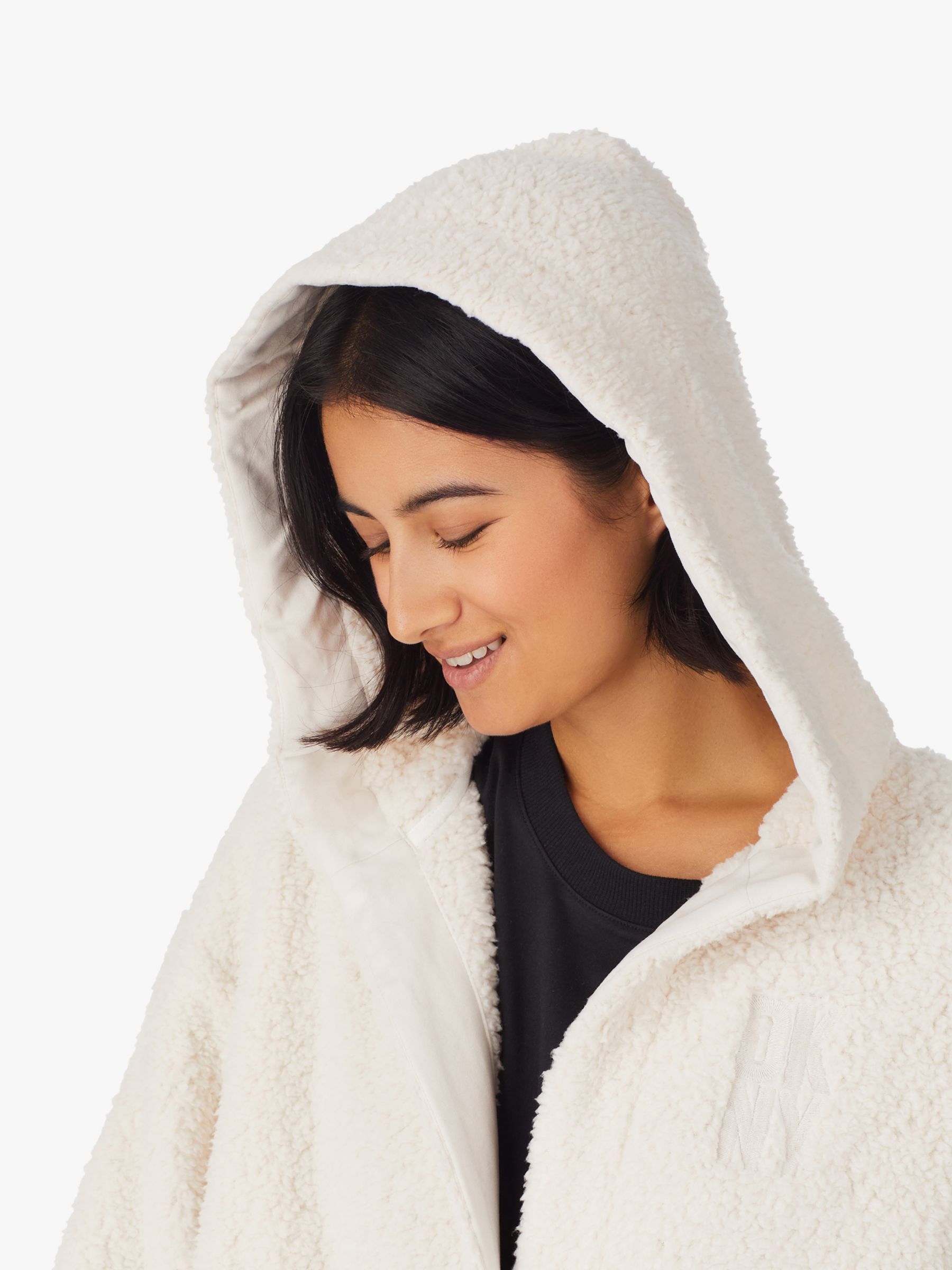 DKNY Hooded Sherpa Robe, Tusk at John Lewis & Partners