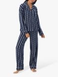 DKNY Stretch Fleece Long Sleeve Pyjama Set, Navy/White