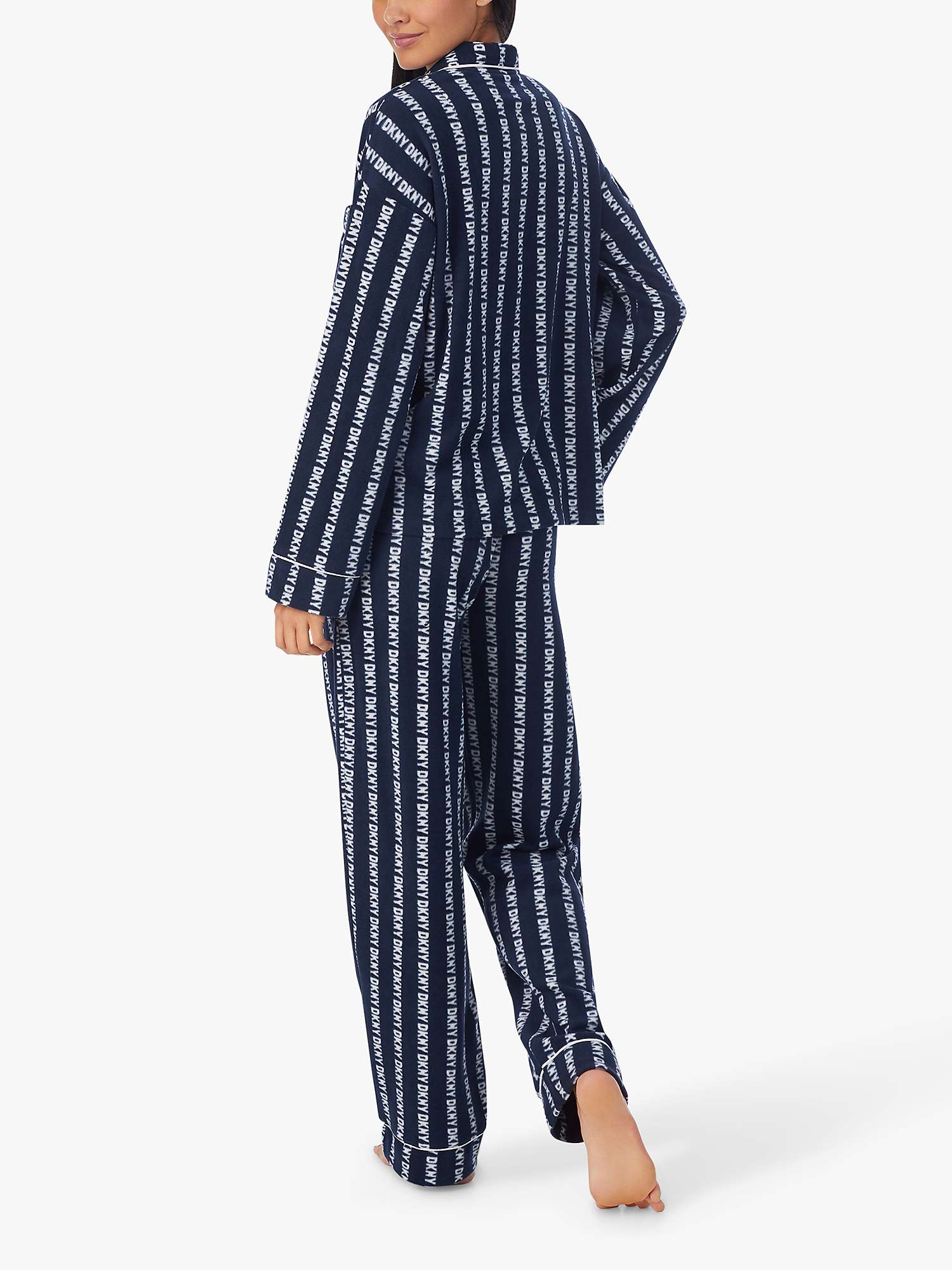 Buy DKNY Stretch Fleece Long Sleeve Pyjama Set, Navy/White Online at johnlewis.com