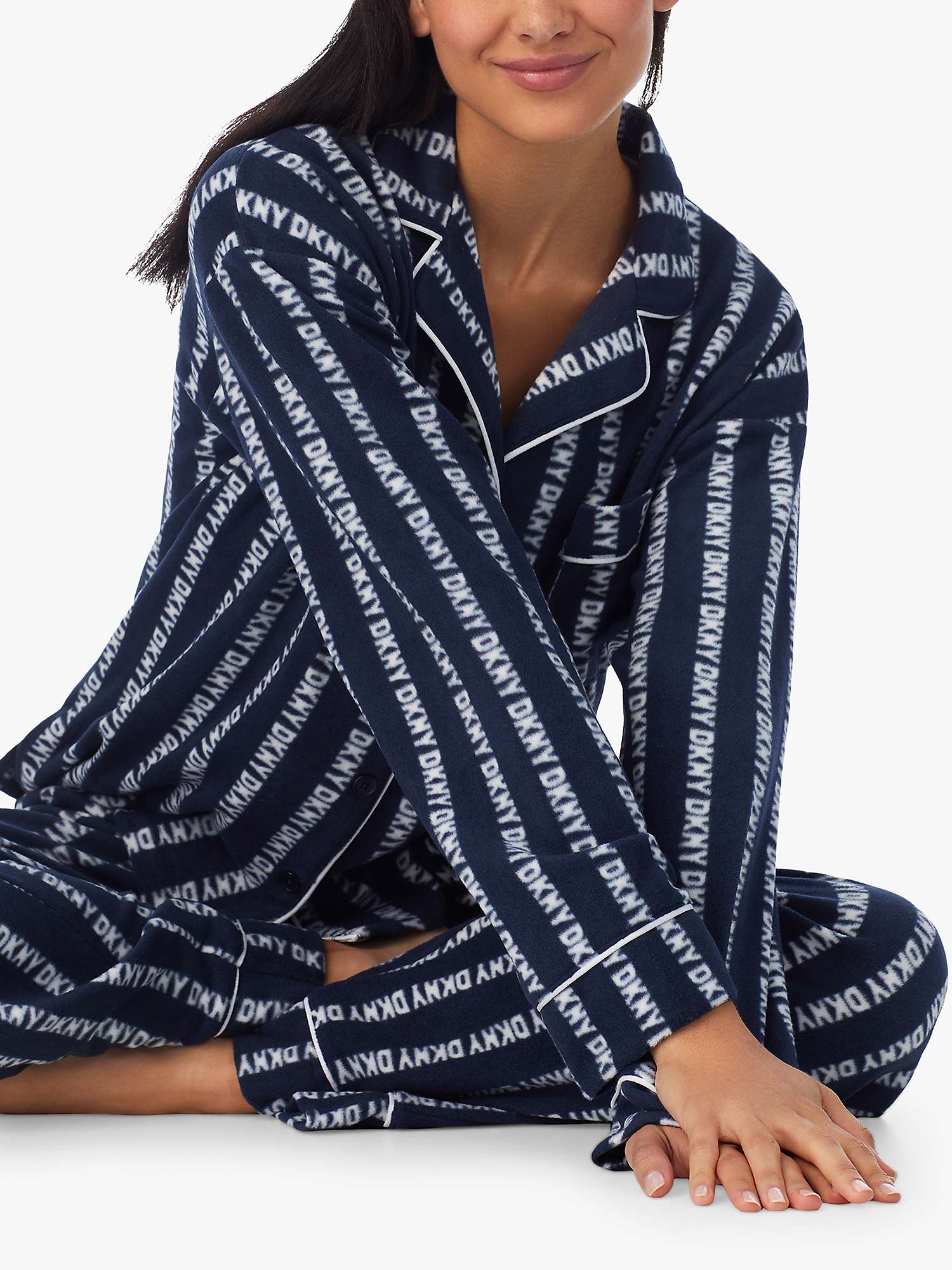 Buy DKNY Stretch Fleece Long Sleeve Pyjama Set, Navy/White Online at johnlewis.com