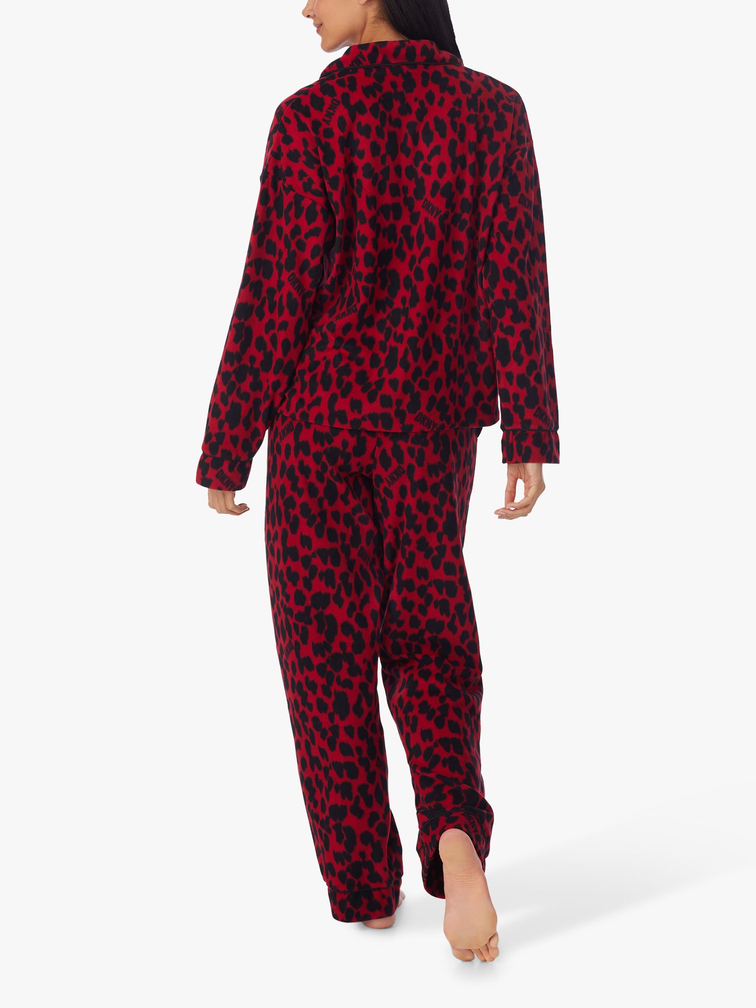 DKNY Stretch Fleece Long Sleeve Animal Print Pyjama Set, Red/Black at ...